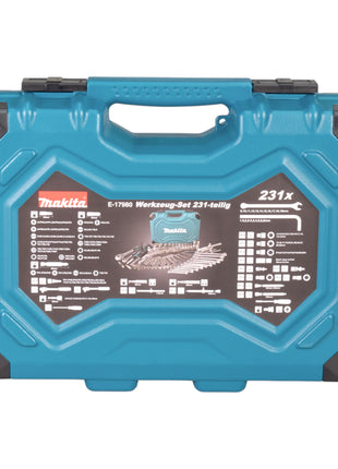 Makita E-17980 Werkzeug Set 231 tlg. 5/16" / 1/4" / 1/2" Schraubendreher / Ratsche / Schraubenschlüssel / Bits + Koffer