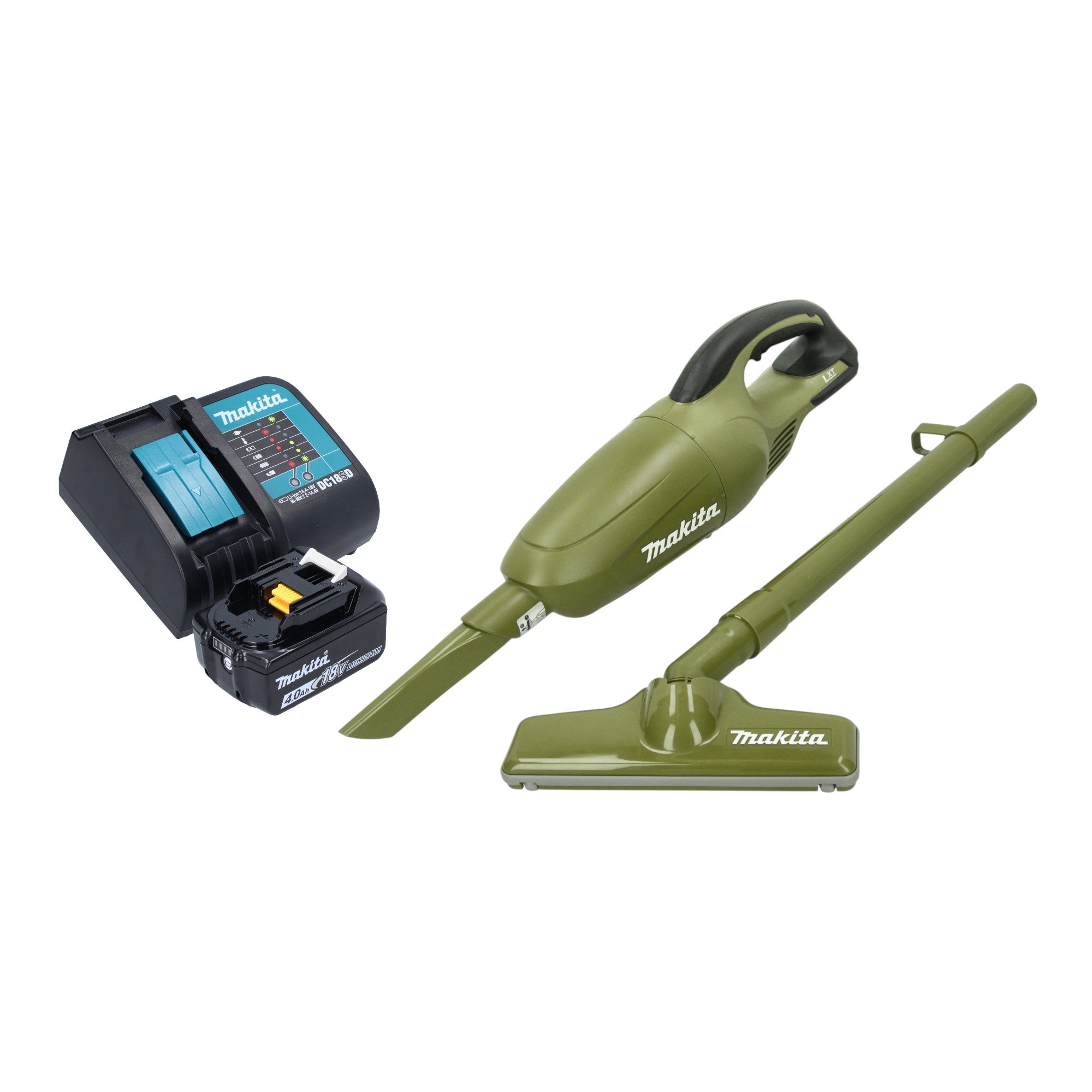Makita DCL 180 SMO Akku Staubsauger 18 V 0 65 l Olive Outdoor Adventure Serie 1x Akku 4 0 Ah Ladegeraet 0 - toolbrothers