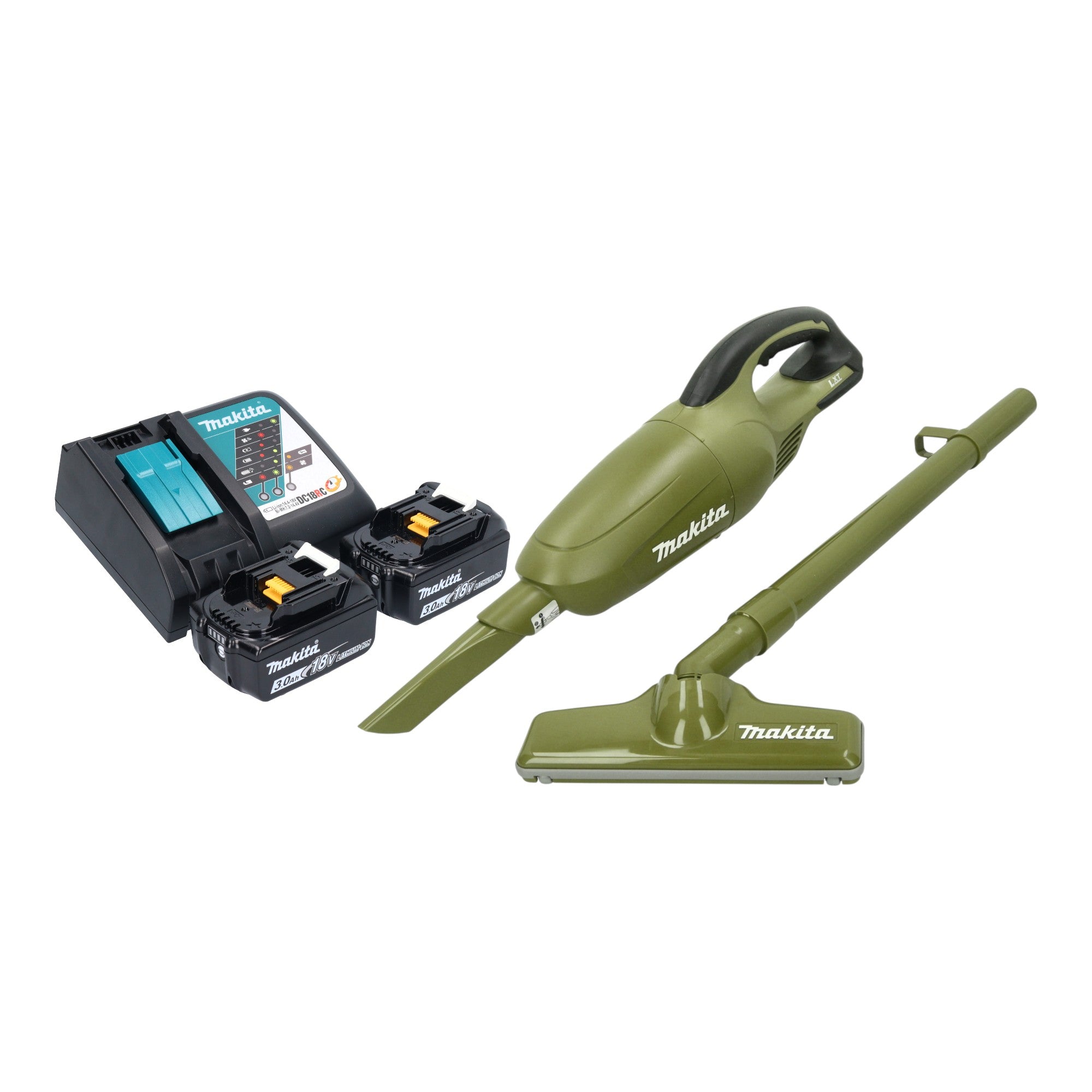 Makita DCL 180 RF2O Akku Staubsauger 18 V 0 65 l Olive Outdoor Adventure Serie 2x Akku 3 0 Ah Ladegeraet 0 - toolbrothers