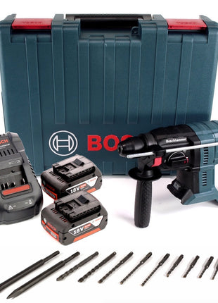 Bosch GBH 18V-20 18 V Li-Ion Akku Bohrhammer mit SDS-Plus im Koffer + 2 x 5,0 Ah Akku + Ladegerät + 11 tlg. Bohrer- und Meißelset - Toolbrothers