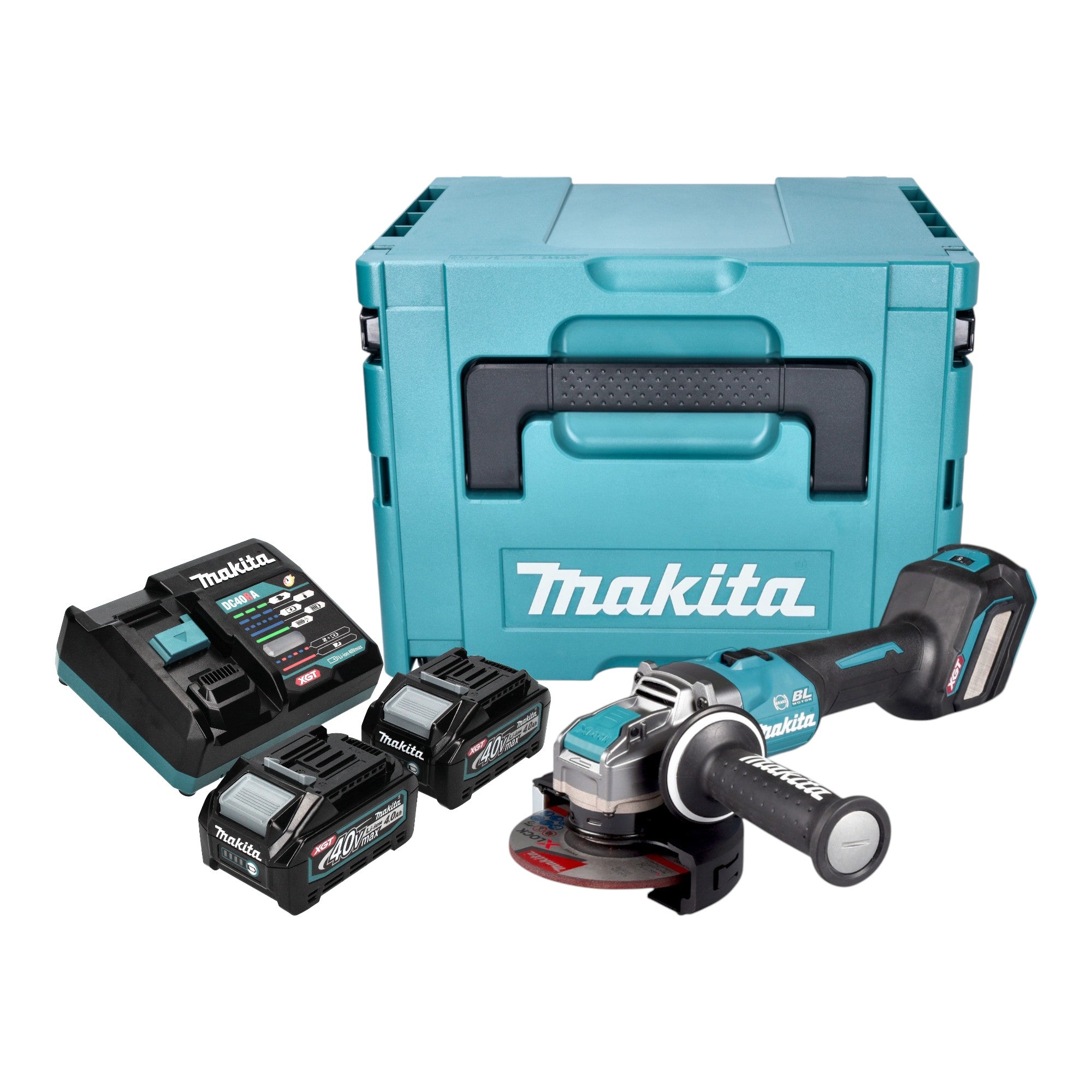 Makita GA 041 GM201 Akku Winkelschleifer 40 V max 125 mm X LOCK Brushless 2x Akku 4 0 Ah Ladegeraet Makpac 0 - toolbrothers