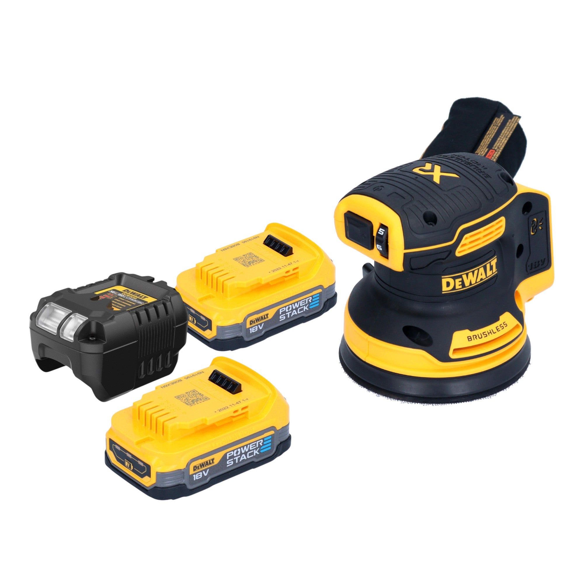 DeWalt DCW 210 E2 Akku Exzenterschleifer 18 V 125 mm Brushless 2x Powerstack Akku 1 7 Ah Ladegeraet 0 - toolbrothers