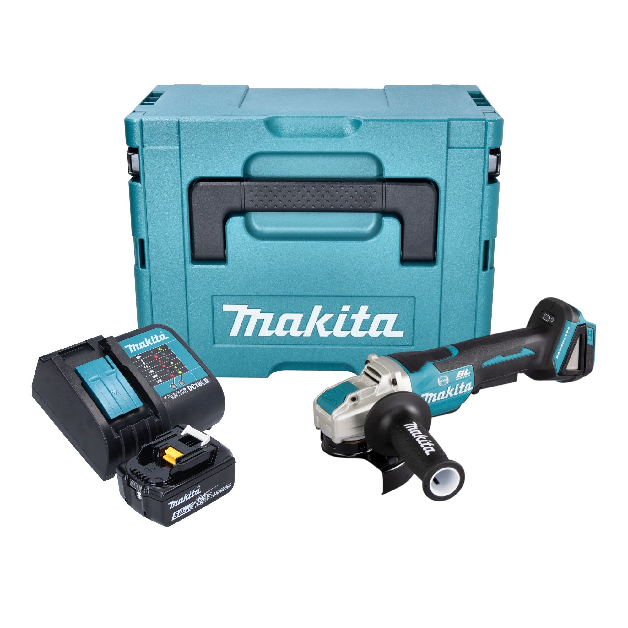 Makita DGA 520 ST1JX1 Akku Winkelschleifer 18 V 125 mm X LOCK Brushless 1x Akku 5 0 Ah Ladegeraet Makpac 0 - toolbrothers