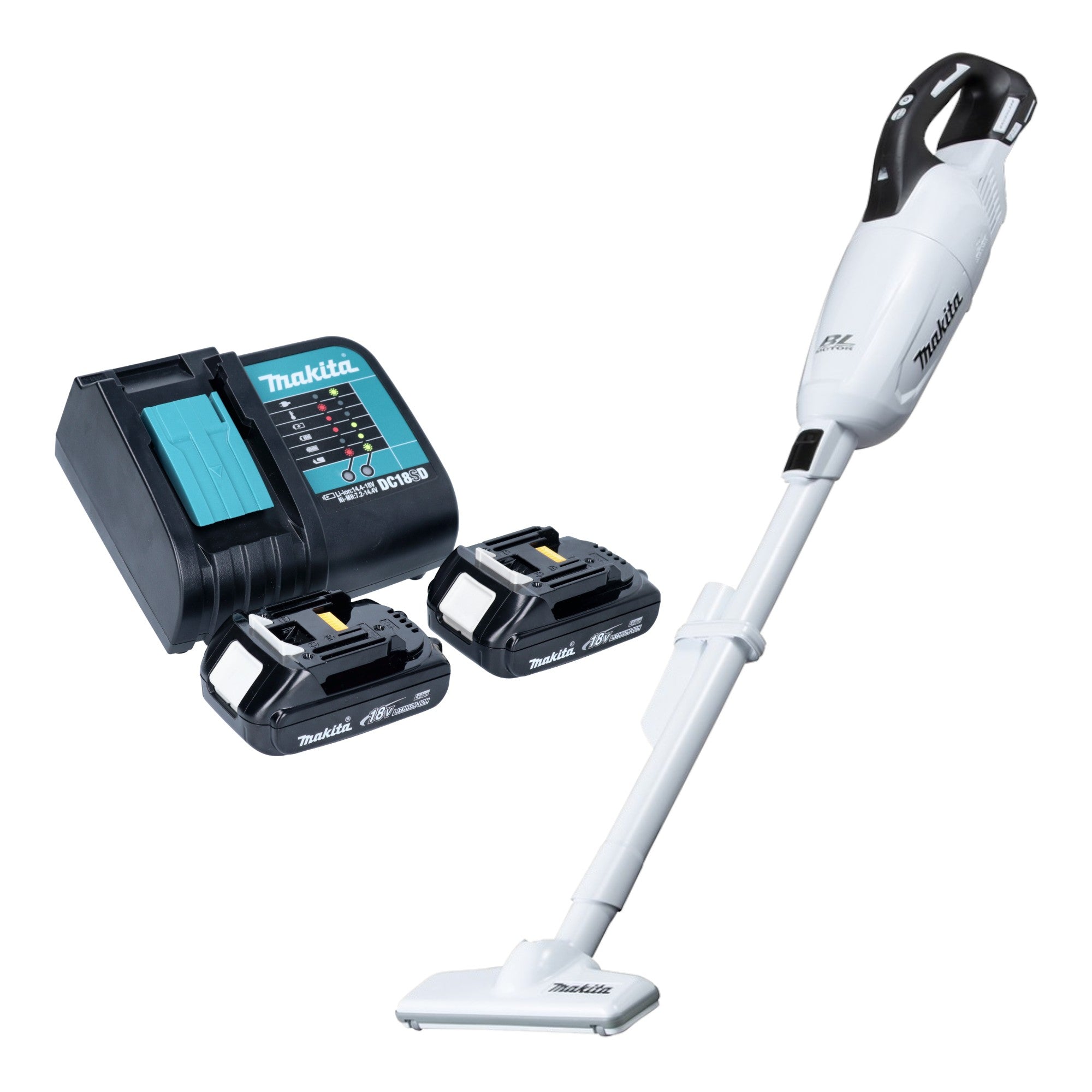 Makita DCL 281 FSYW Akku Staubsauger 18 V weiss Brushless 2x Akku 1 5 Ah Ladegeraet 0 - toolbrothers