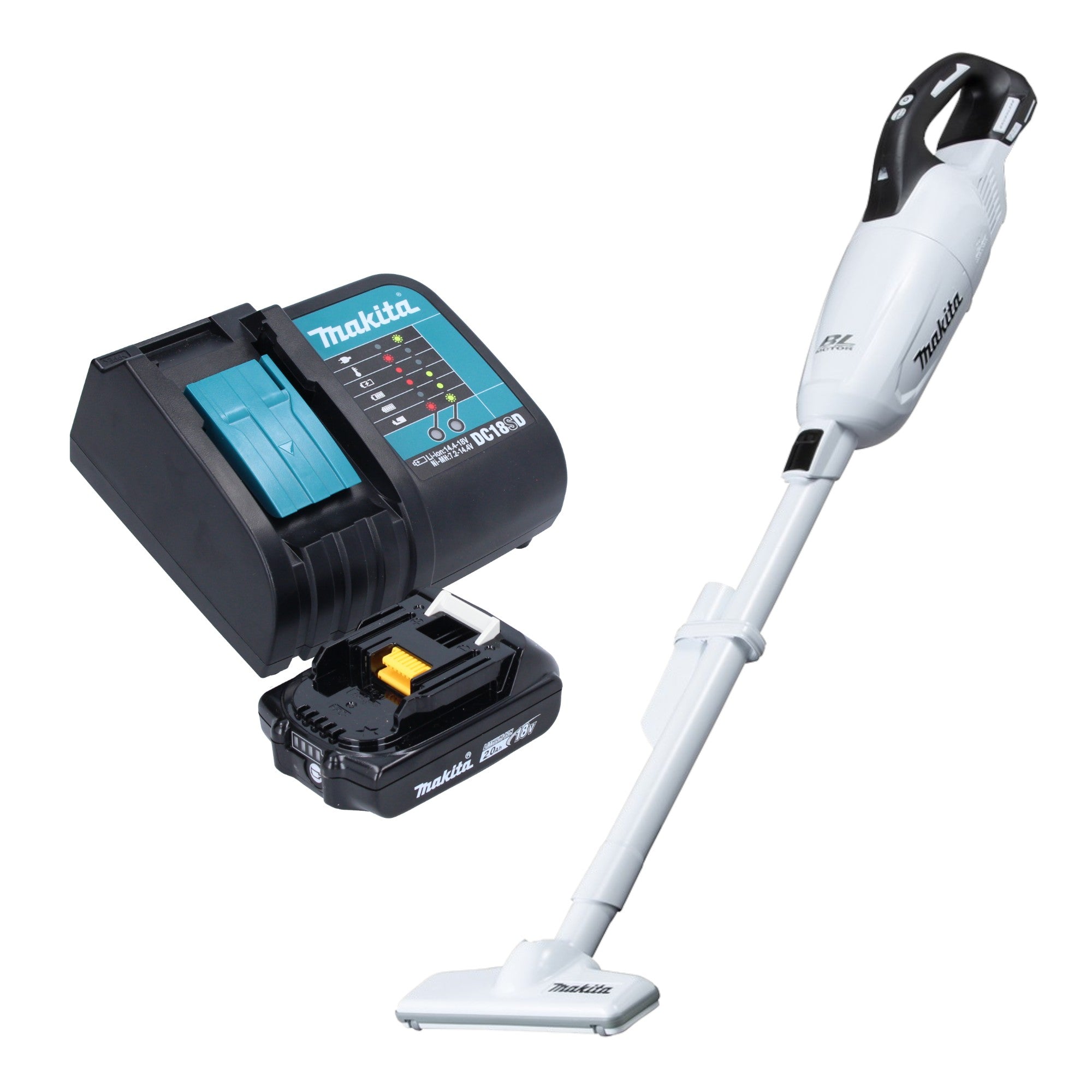 Makita DCL 281 FSA1W Akku Staubsauger 18 V weiss Brushless 1x Akku 2 0 Ah Ladegeraet 0 - toolbrothers
