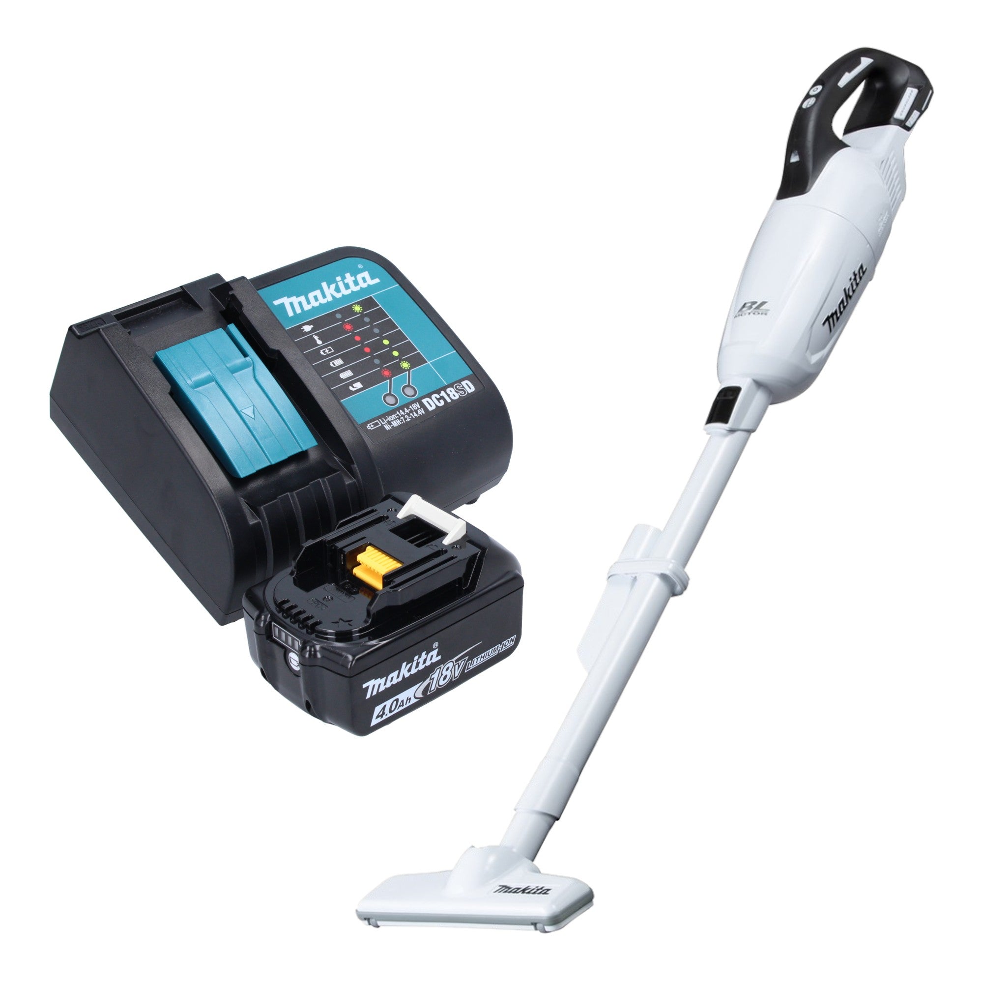 Makita DCL 281 FSM1W Akku Staubsauger 18 V weiss Brushless 1x Akku 4 0 Ah Ladegeraet 0 - toolbrothers
