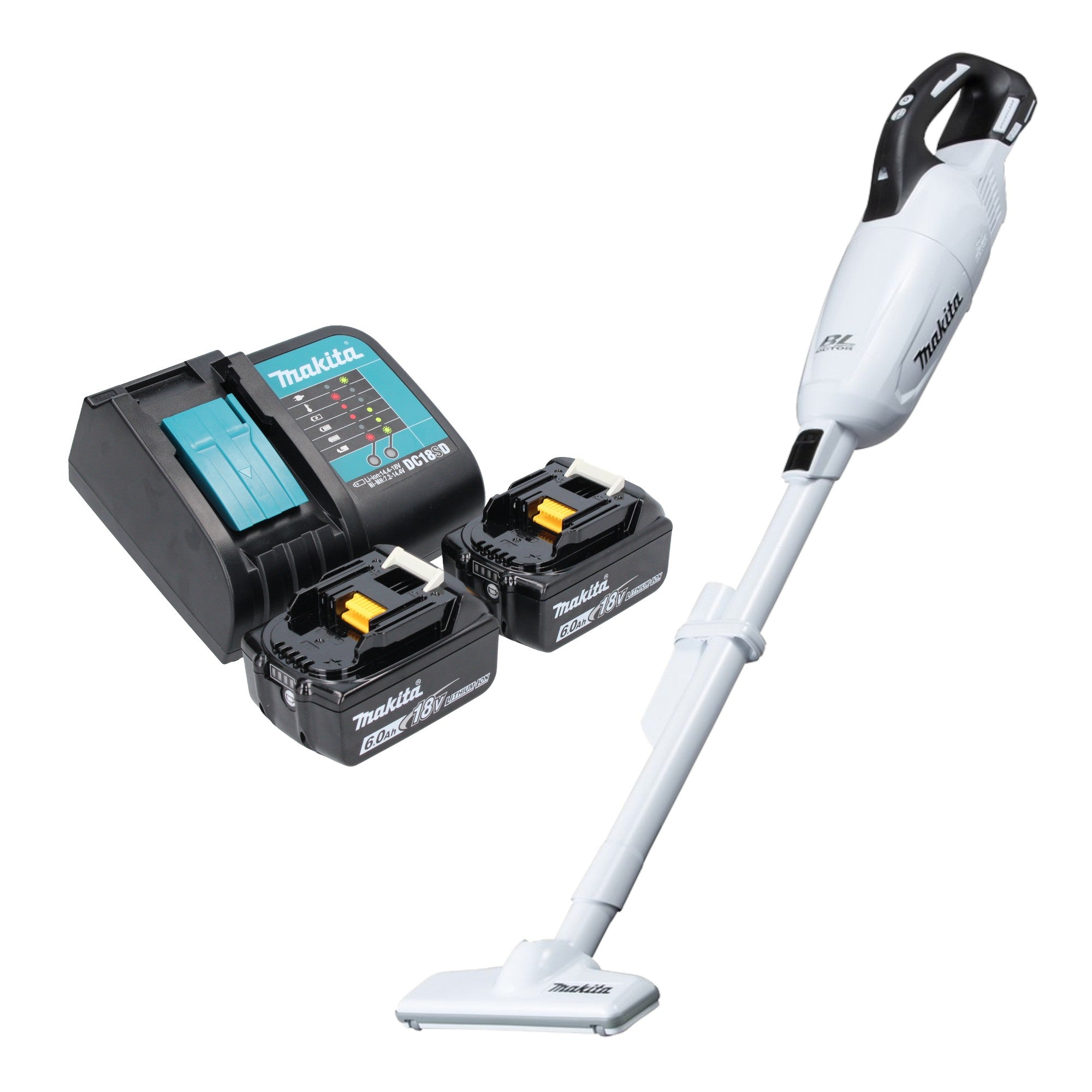 Makita DCL 281 FSGW Akku Staubsauger 18 V weiss Brushless 2x Akku 6 0 Ah Ladegeraet 0 - toolbrothers