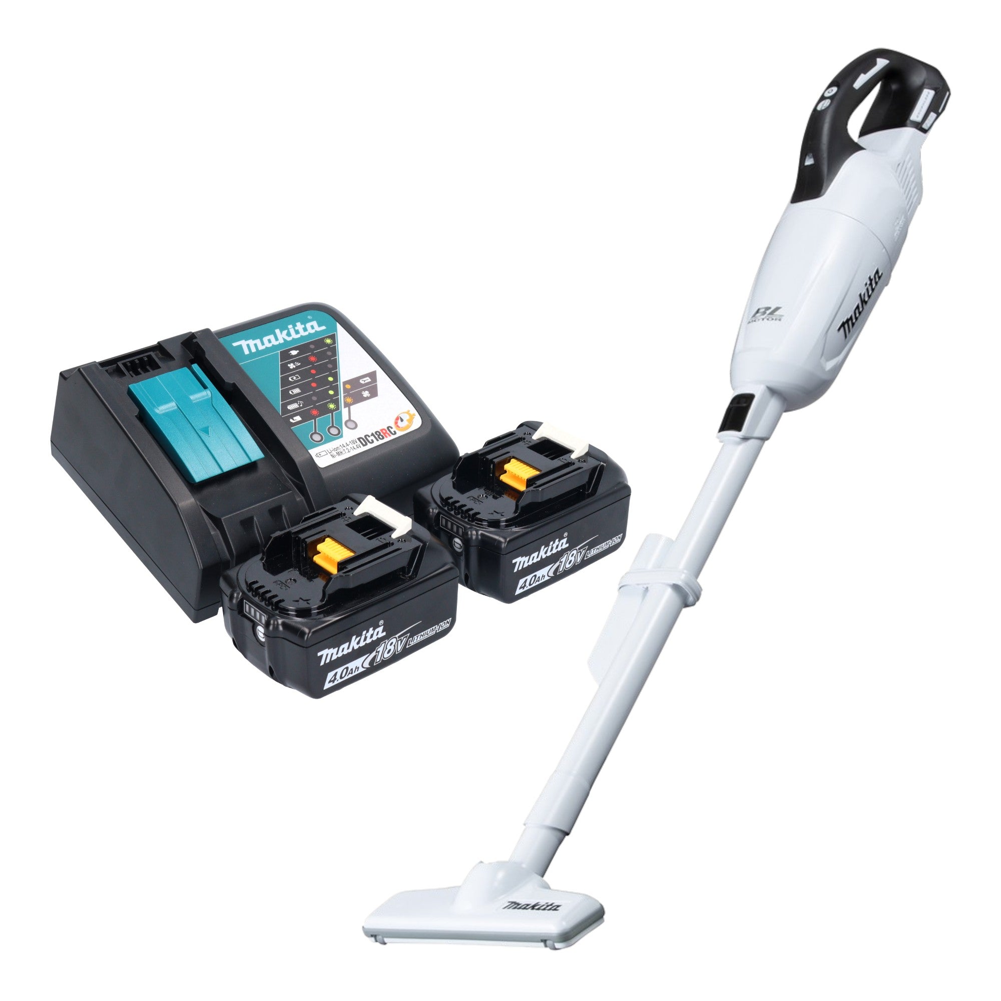 Makita DCL 281 FRMW Akku Staubsauger 18 V weiss Brushless 2x Akku 4 0 Ah Ladegeraet 0 - toolbrothers
