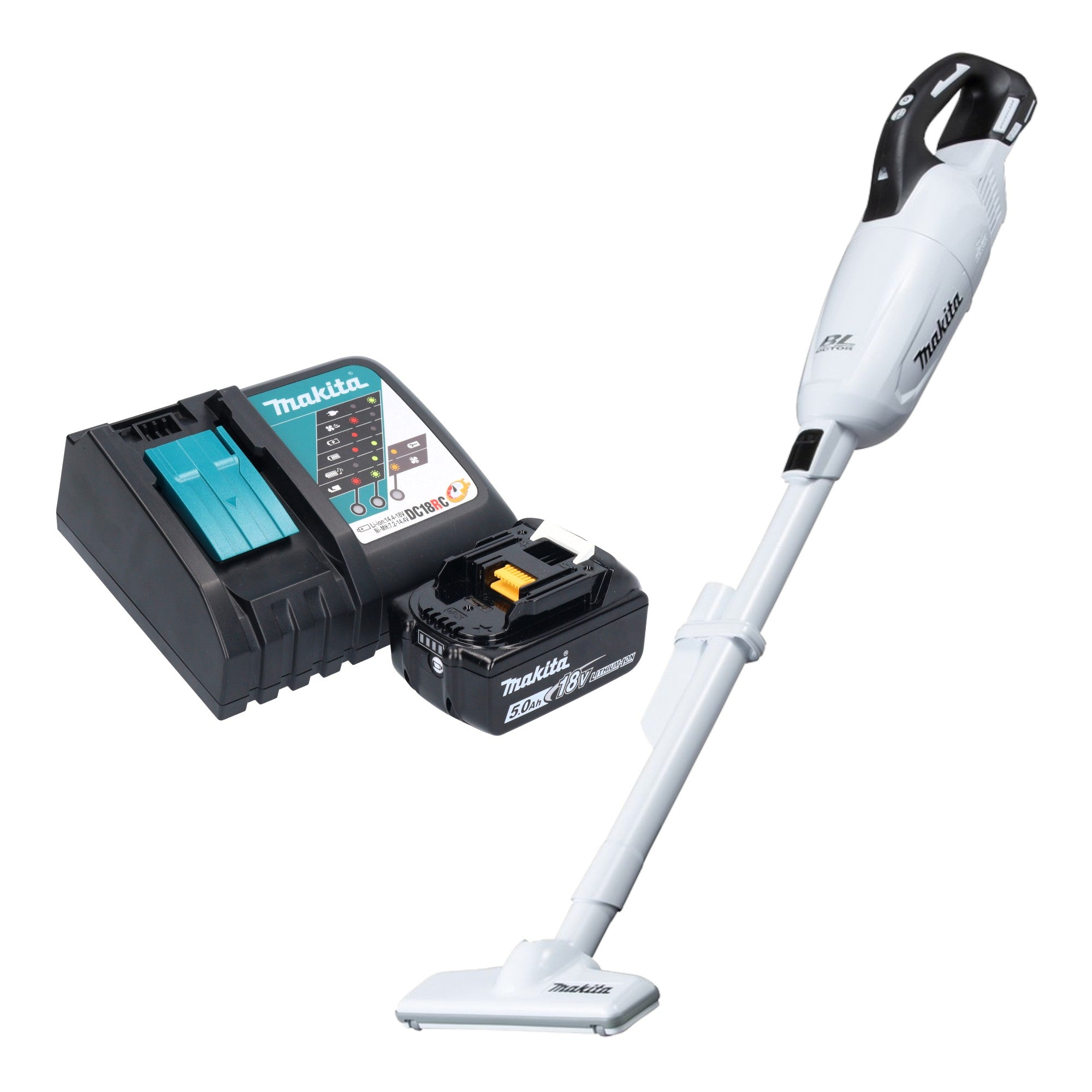 Makita DCL 281 FRT1W Akku Staubsauger 18 V weiss Brushless 1x Akku 5 0 Ah Ladegeraet 0 - toolbrothers