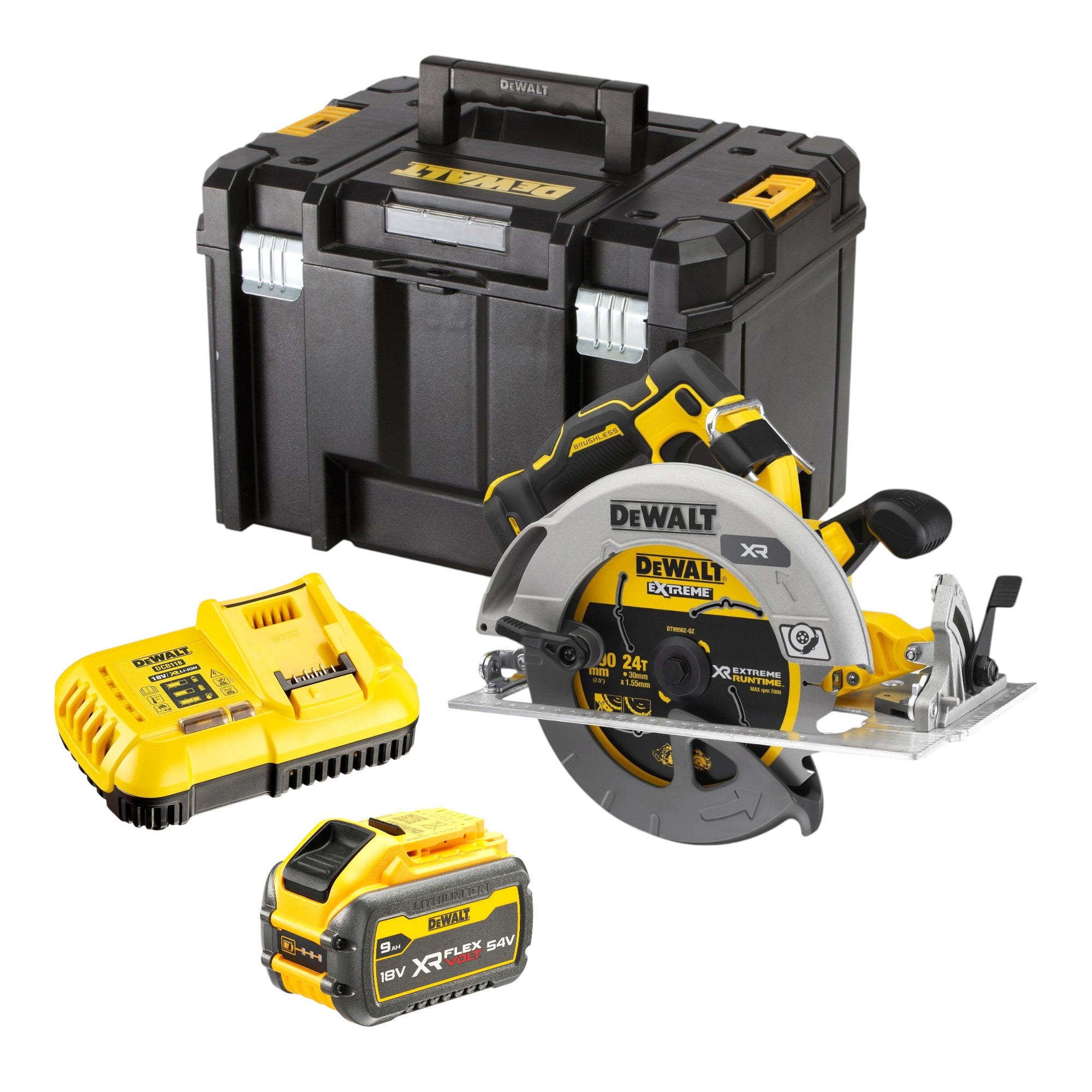 DeWalt DCS 573 X1T Akku Handkreissaege 18 V 190 x 30 mm Brushless 1x Akku 9 0 Ah Ladegeraet TSTAK 0 - toolbrothers