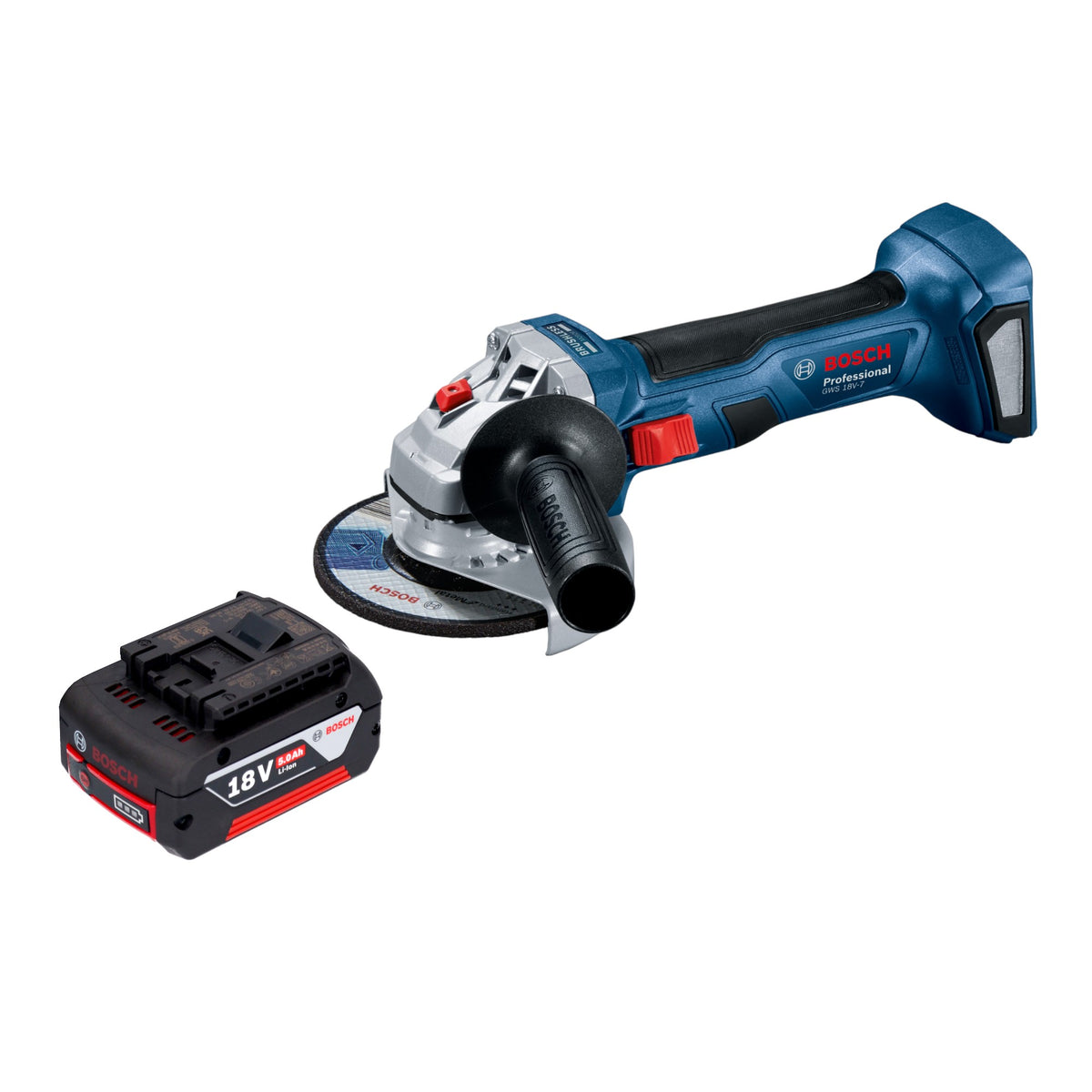Bosch GWS 18V-7 Profesjonalna akumulatorowa szlifierka kątowa 18 V 115 mm bezszczotkowa + 1x akumulator 5,0 Ah - bez ładowarki