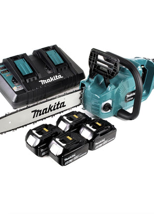 Makita DUC 405 PT4 Akku Kettensäge 36V ( 2x18V ) Brushless 40 cm + 4x 5,0 Ah Akku + Doppelladegerät - Toolbrothers