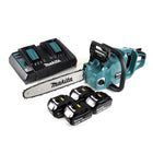 Makita DUC 355 PT4 Akku Kettensäge 36V ( 2x18V ) Brushless 35 cm + 4x 5,0 Ah Akku + Doppelladegerät - Toolbrothers