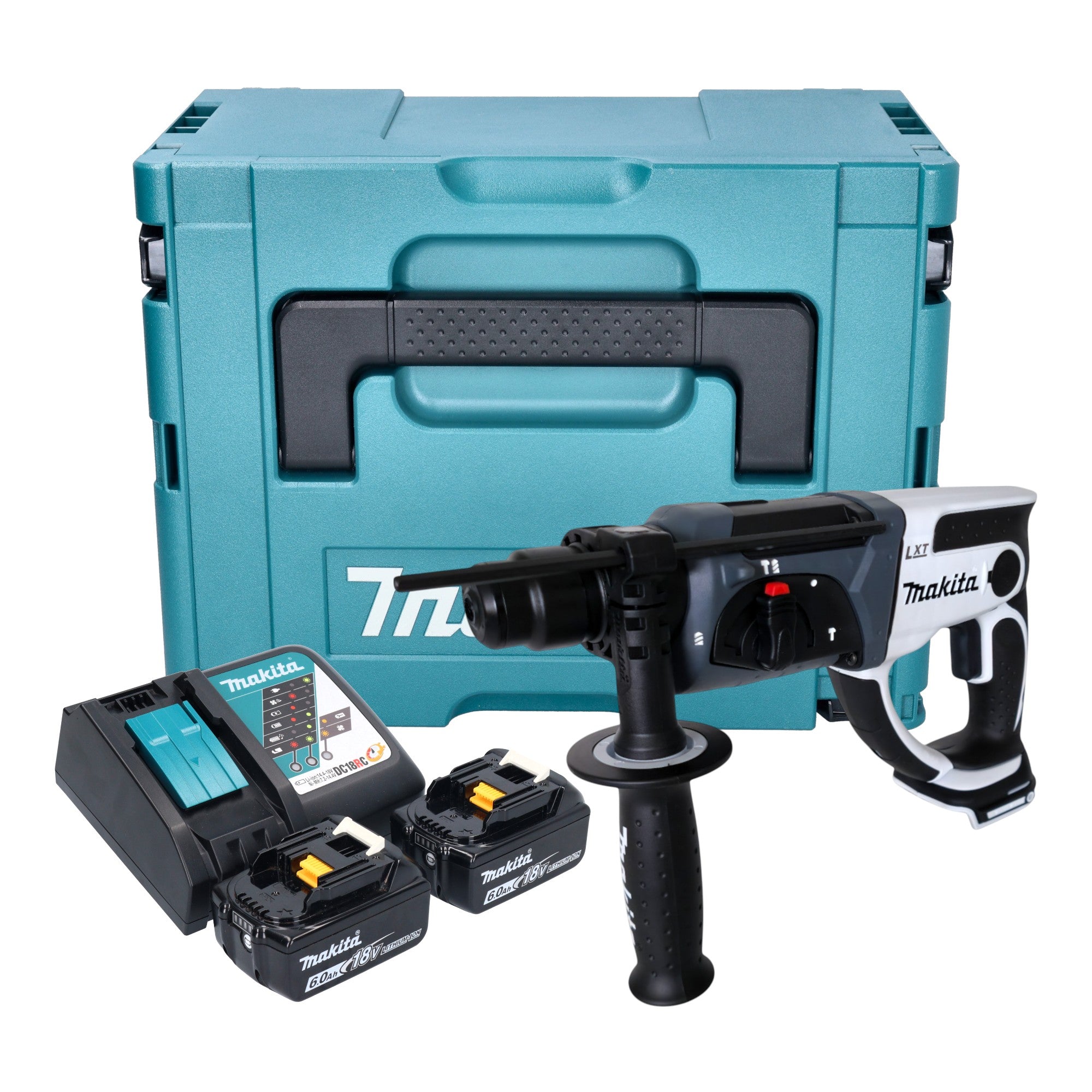 Makita DHR 202 RGJW Akku Bohrhammer 18 V 20 mm 2 0 J weiss 2x Akku 6 0 Ah Ladegeraet Makpac 0 - toolbrothers