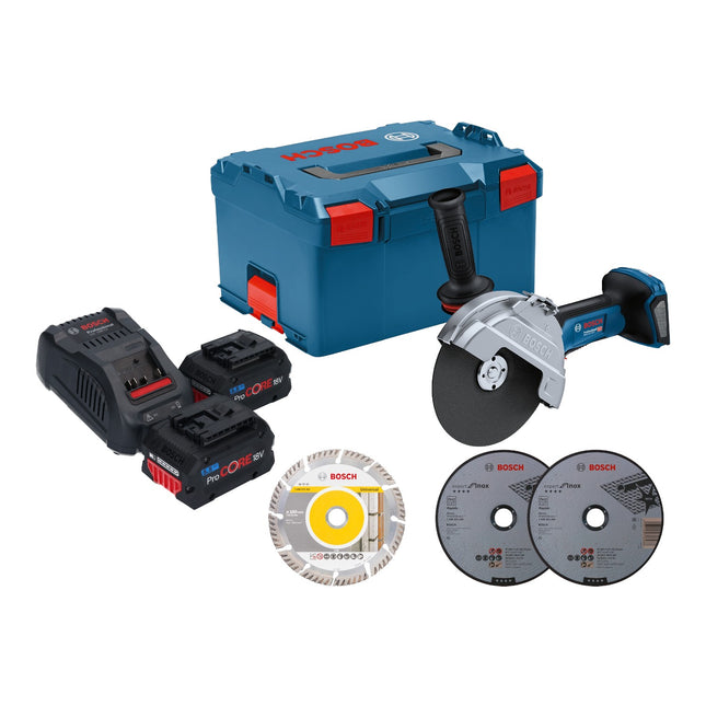Bosch GWS 18V 180 P Professional Akku Winkelschleifer 18 V 180 mm Brushless 2x ProCORE Akku 5 5 Ah Ladegeraet L Boxx 0 - toolbrothers