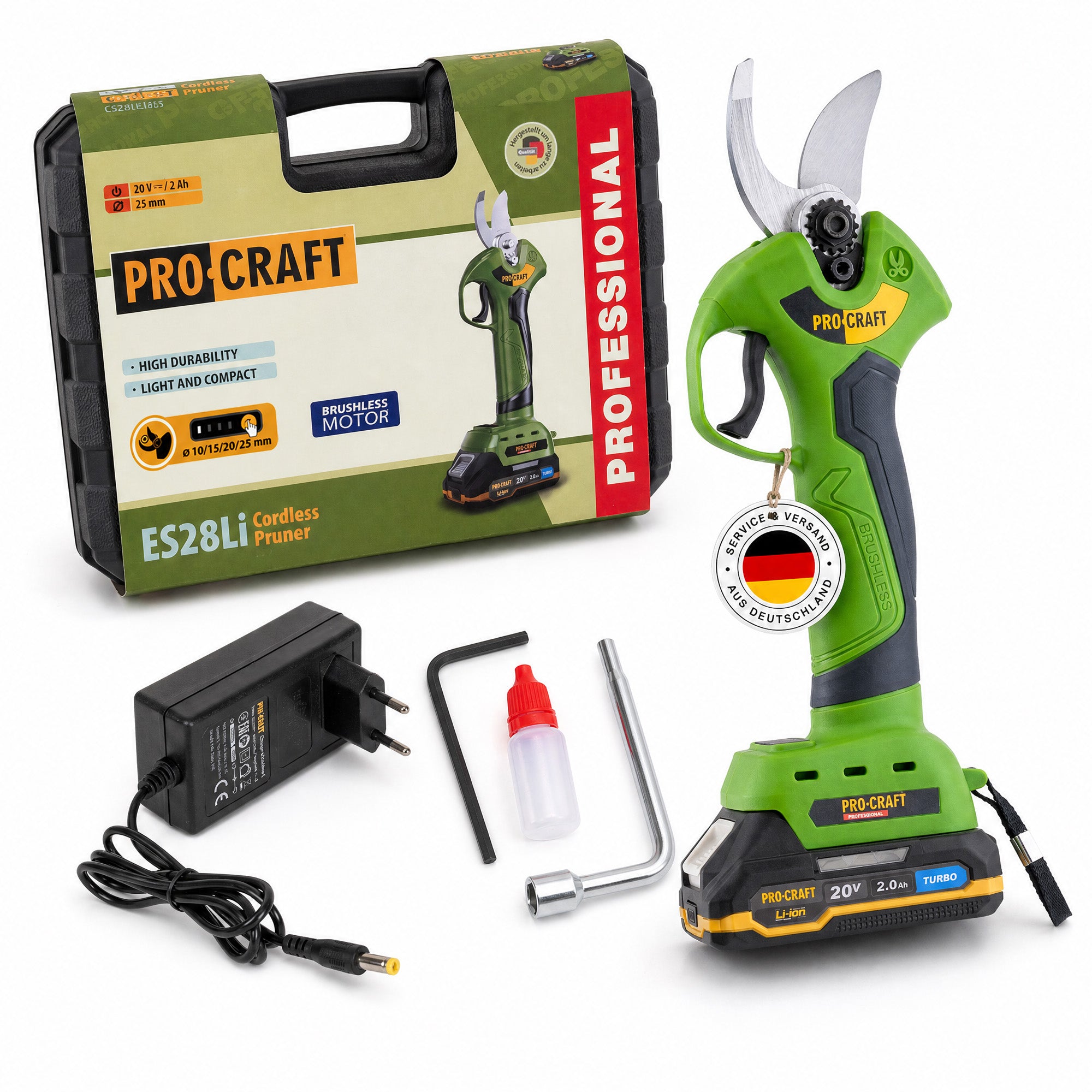 Procraft ES28Li Akku Astschere 20 V Brushless 1x Akku 2 0 Ah Ladegeraet Koffer 0 - toolbrothers