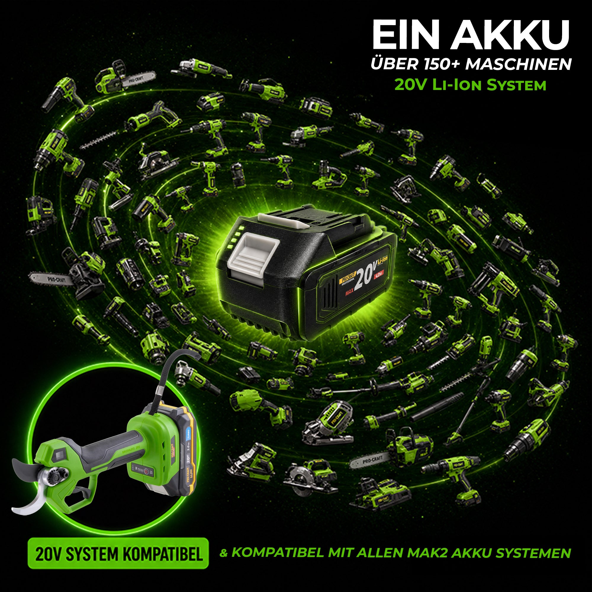 Procraft ES32Li Akku Astschere 20 V Brushless 1x Akku 2 0 Ah Ladegeraet Koffer 2 - toolbrothers