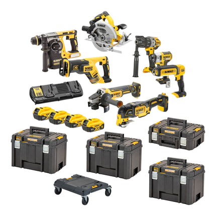 Zestaw narzędzi akumulatorowych DeWalt DCK 853 P4T 18 V DCD 996 + DCF 887 + DCH 273 + DCG 405 + DCS 367 + DCS 356 + DCS 565 + DCL 050 + 4x akumulator 5,0 Ah + ładowarka + 4x T STAK + wózek