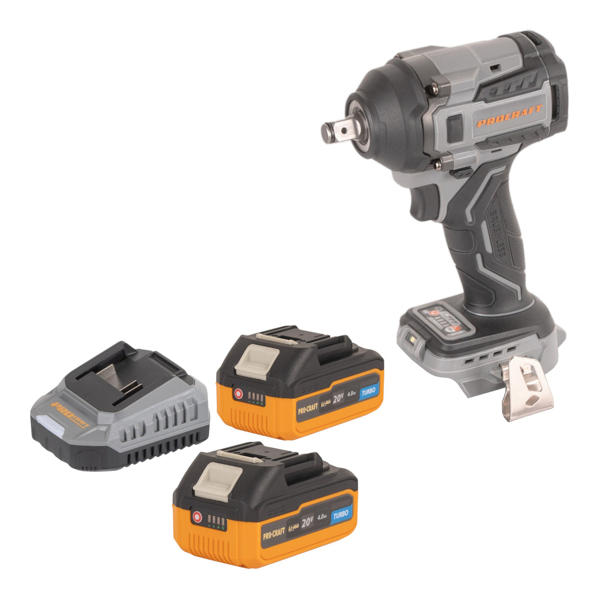 Procraft Industrial IW550Abb Akumulatorowy klucz udarowy 20 V 550 Nm 1/2" + 2x akumulator 4,0 Ah + ładowarka