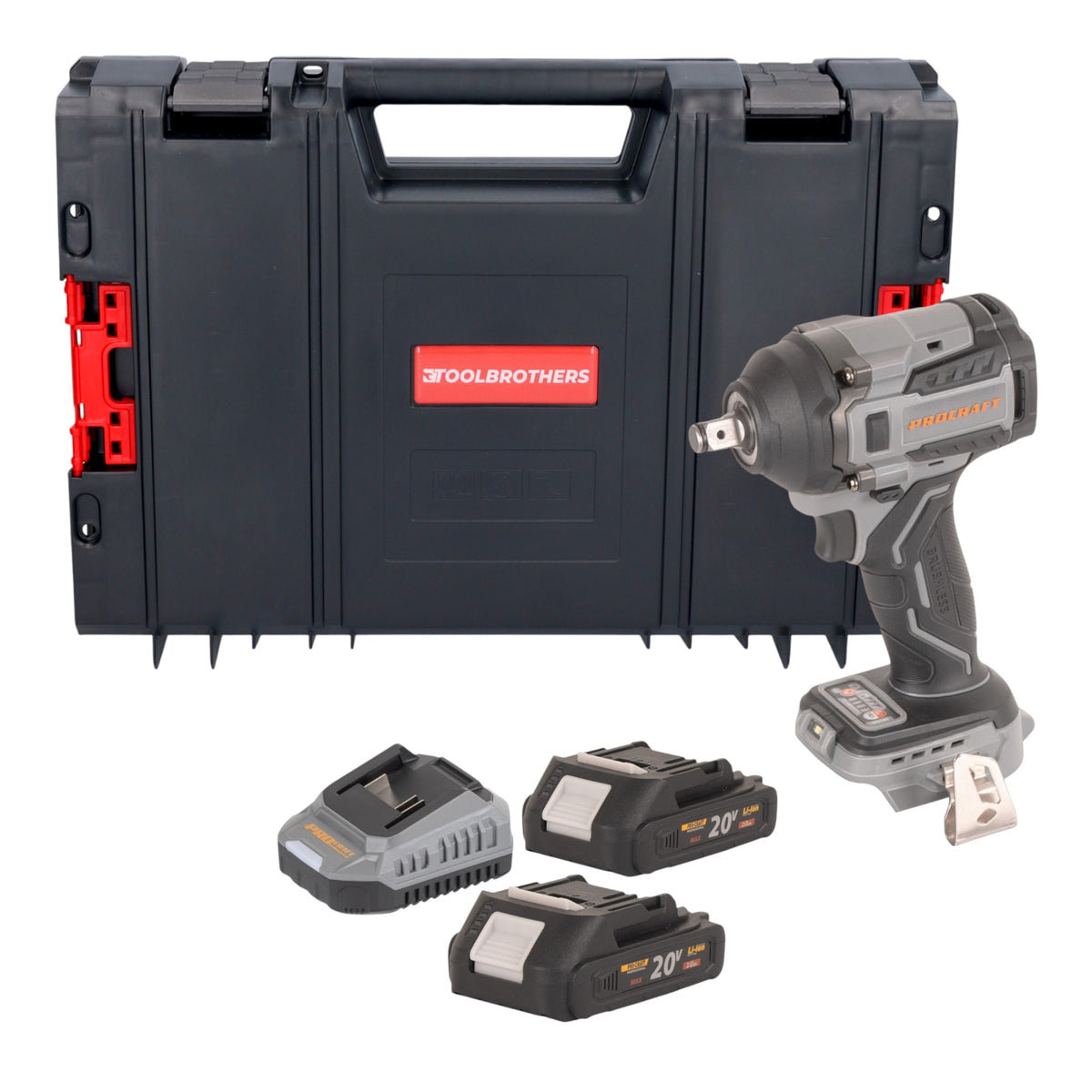 Procraft Industrial IW550Abb Akumulatorowy klucz udarowy 20 V 550 Nm 1/2" + 2x akumulator 2,0 Ah + ładowarka + walizka narzędziowa RHINO