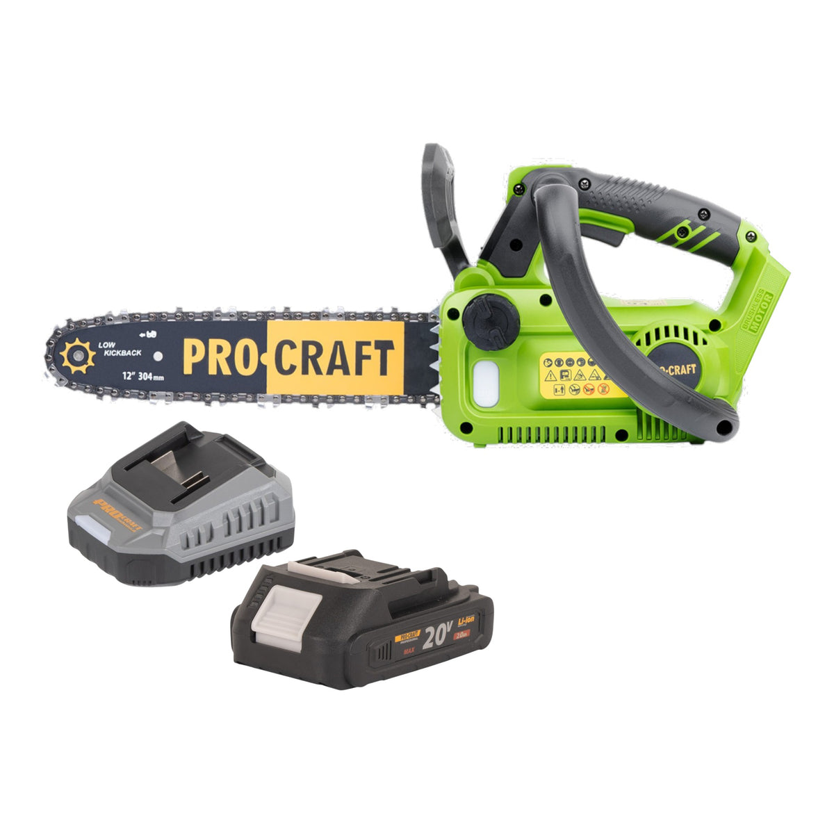 Akumulatorowa pilarka łańcuchowa Procraft PKA42Libb 20 V 304 mm bezszczotkowa + 1x akumulator 2,0 Ah + ładowarka