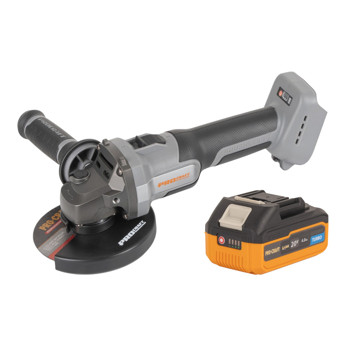 Procraft Industrial AG125Abb akumulatorowa szlifierka kątowa 20 V 125 mm bezszczotkowa + 1x akumulator 4,0 Ah - bez ładowarki