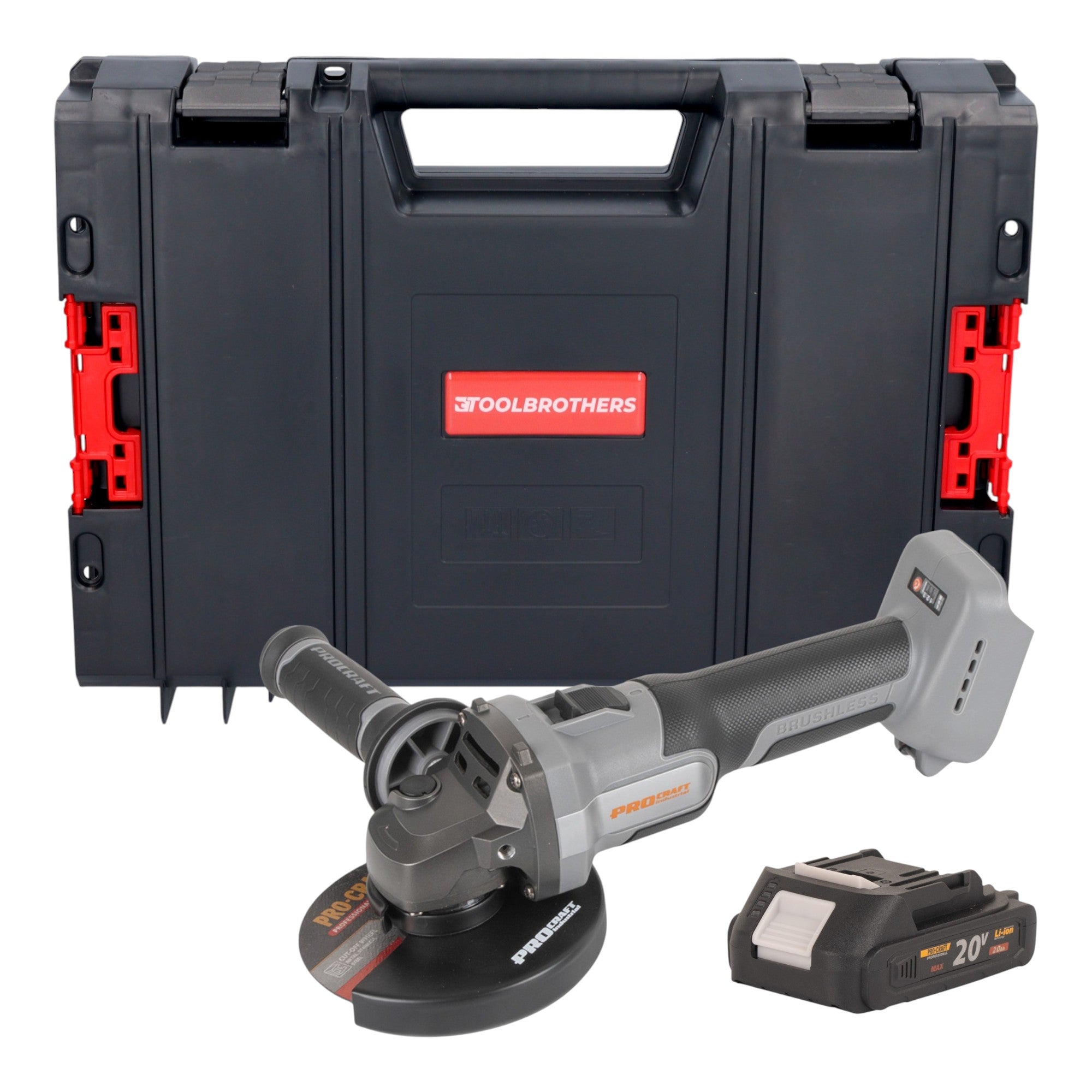 Procraft Industrial AG125Abb Akku Winkelschleifer 20 V 125 mm Brushless 1x Akku 2 0 Ah RHINO Toolcase ohne Ladegeraet 0 - toolbrothers