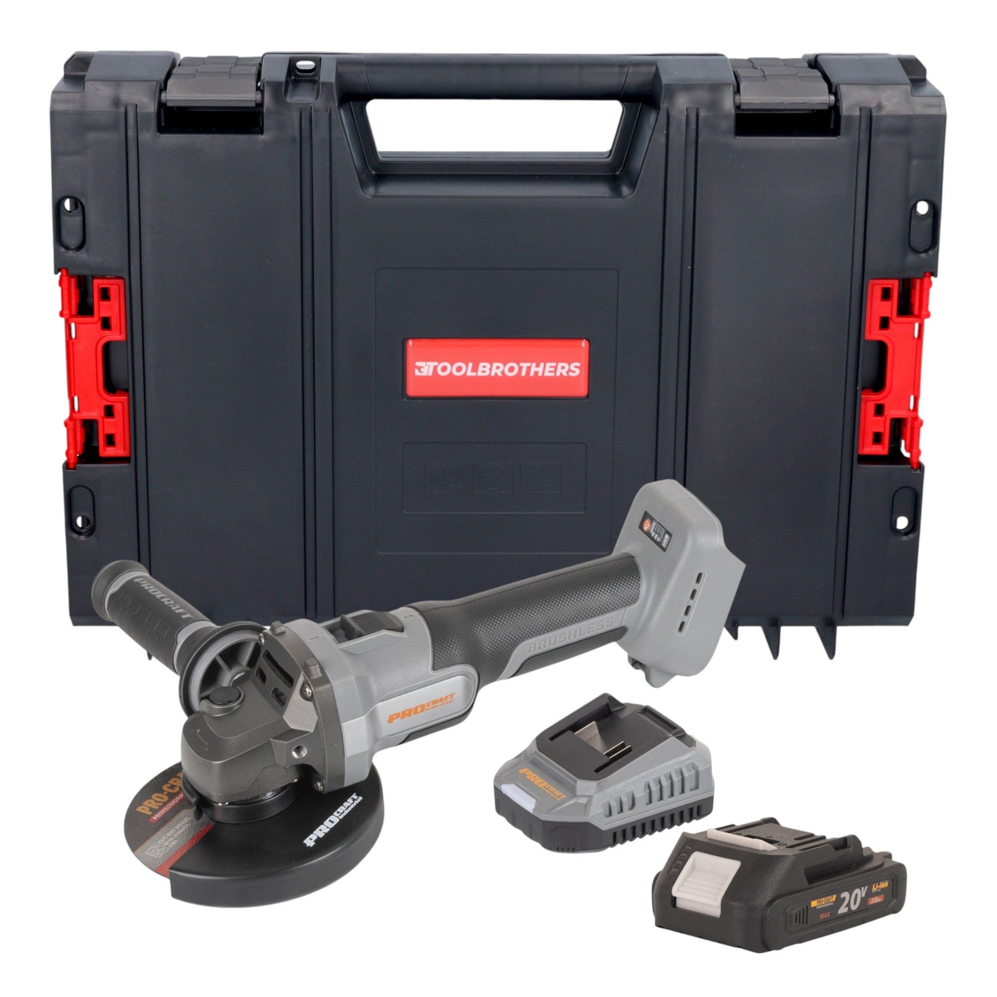 Procraft Industrial AG125Abb Akku Winkelschleifer 20 V 125 mm Brushless 1x Akku 2 0 Ah Ladegeraet RHINO Toolcase 0 - toolbrothers