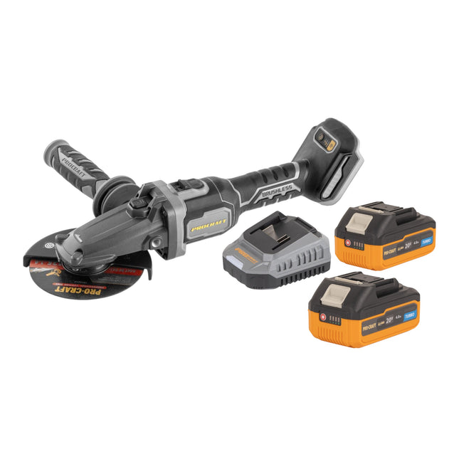 Procraft Industrial AG125Cbb Akku Flachkopf Winkelschleifer 20 V 125 mm Brushless 2x Akku 4 0 Ah Ladegeraet 0 - toolbrothers