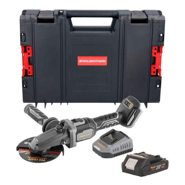 Procraft Industrial AG125Cbb Akku Flachkopf Winkelschleifer 20 V 125 mm Brushless 1x Akku 2 0 Ah Ladegeraet RHINO Toolcase 0 - toolbrothers