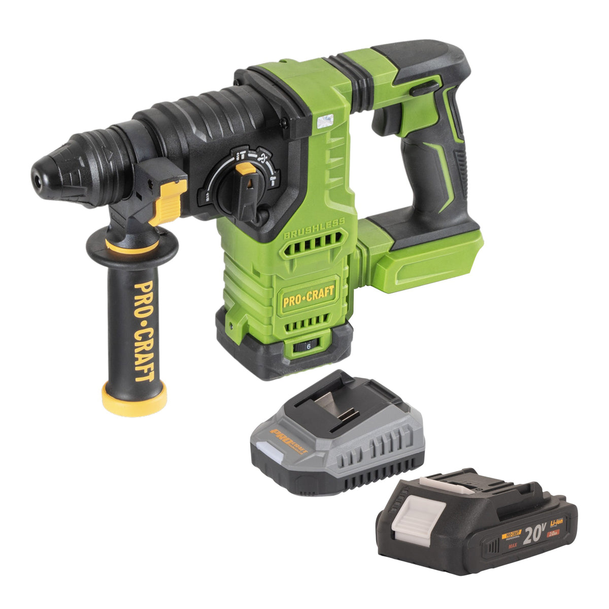 Procraft PHA30bb akumulatorowa wiertarko-wkrętarka udarowa 20 V 2,8 J SDS plus Brushless + 1x akumulator 2,0 Ah + ładowarka