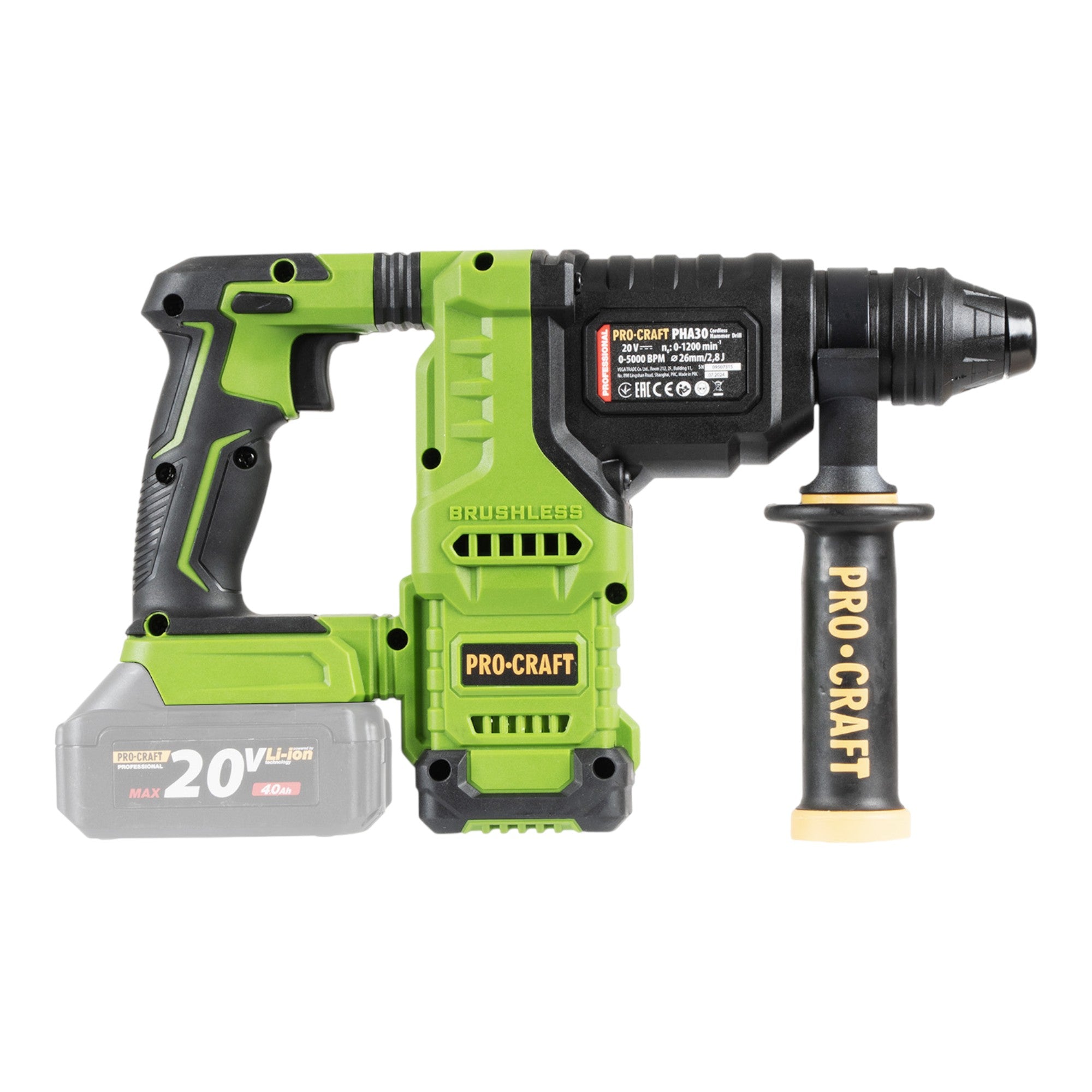 Procraft PHA30bb Akku Bohrhammer 20 V 2 8 J SDS plus Brushless 2x Akku 4 0 Ah Ladegeraet 4 - toolbrothers
