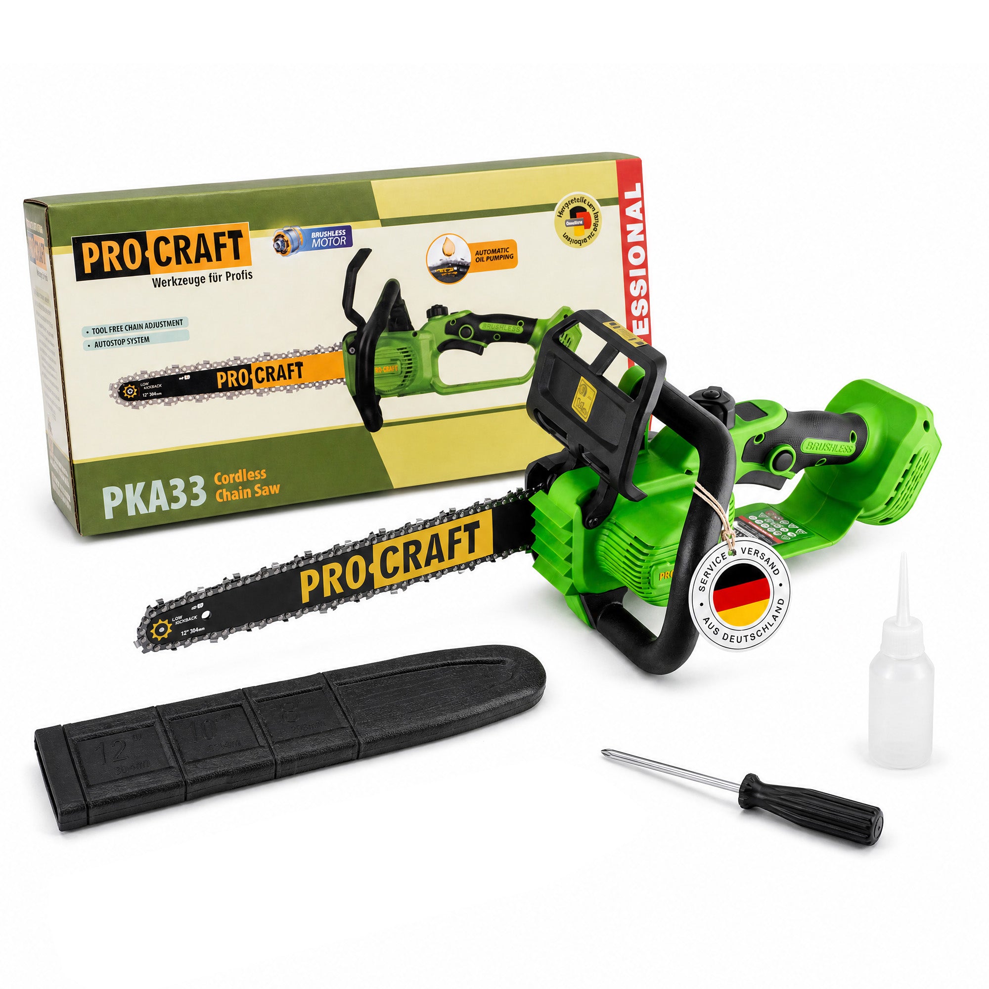 Procraft PKA33 BB Akku Kettensaege 20 V 304 mm Brushless Solo ohne Akku ohne Ladegeraet 0 - toolbrothers