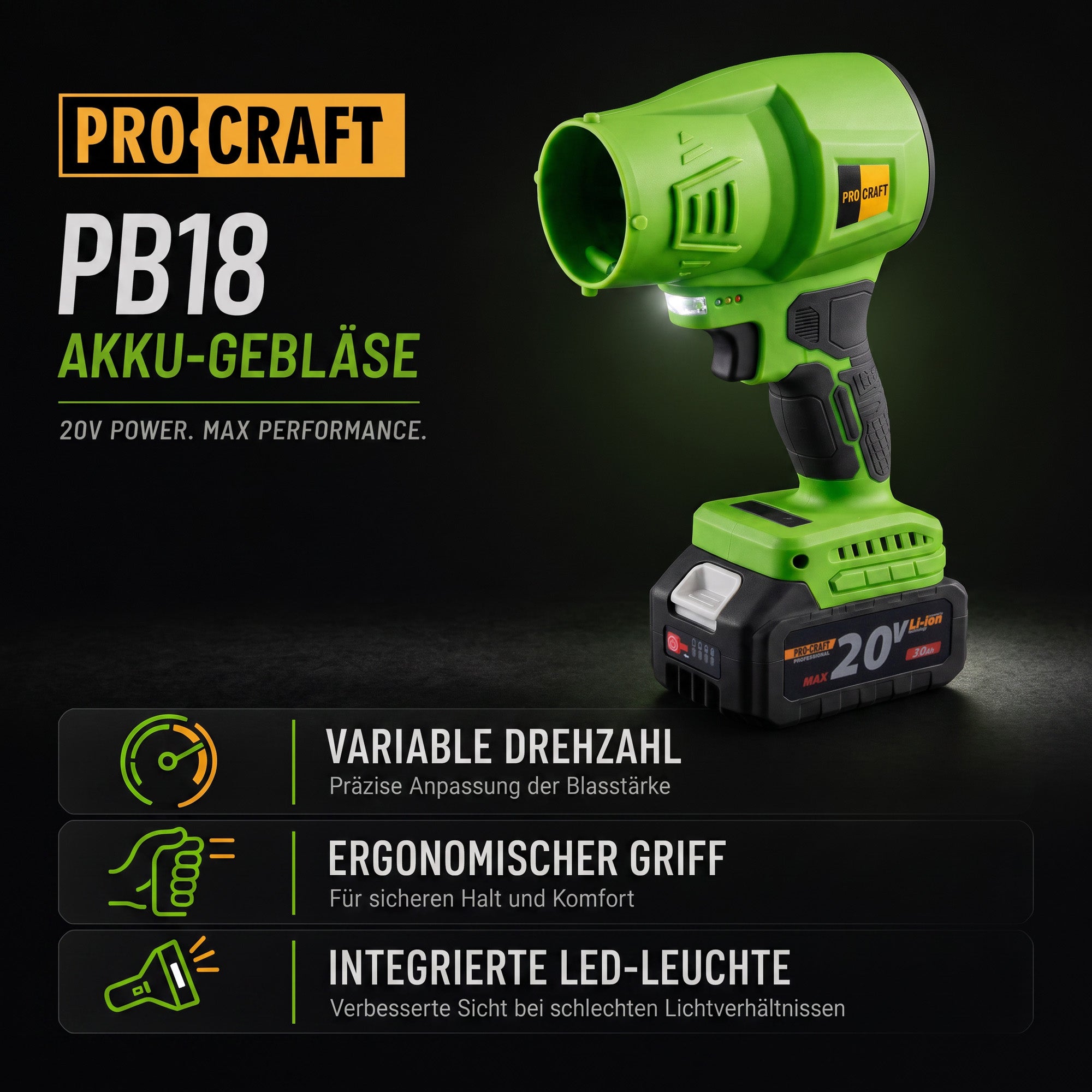 Procraft PB18 Akku Laubblaeser 20 V 1x Akku 3 0 Ah Ladegraet 1 - toolbrothers