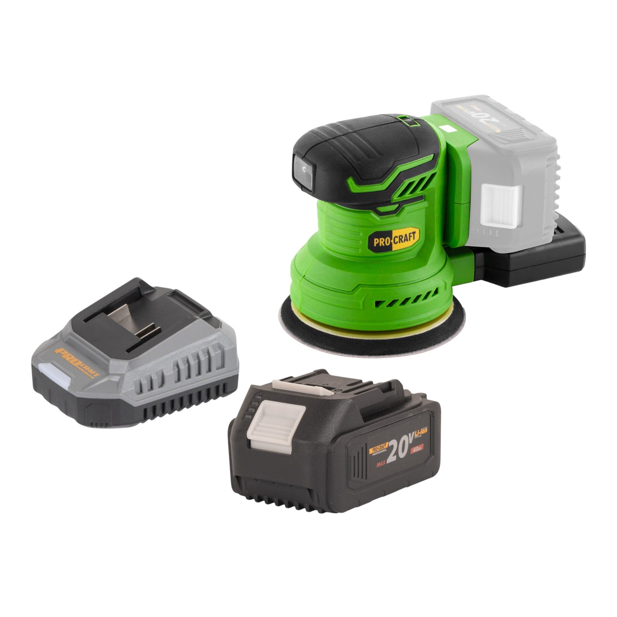 Procraft PX20BLbb akumulatorowa szlifierka mimośrodowa 20 V 125 mm bezszczotkowa + 1x akumulator 4,0 Ah + ładowarka