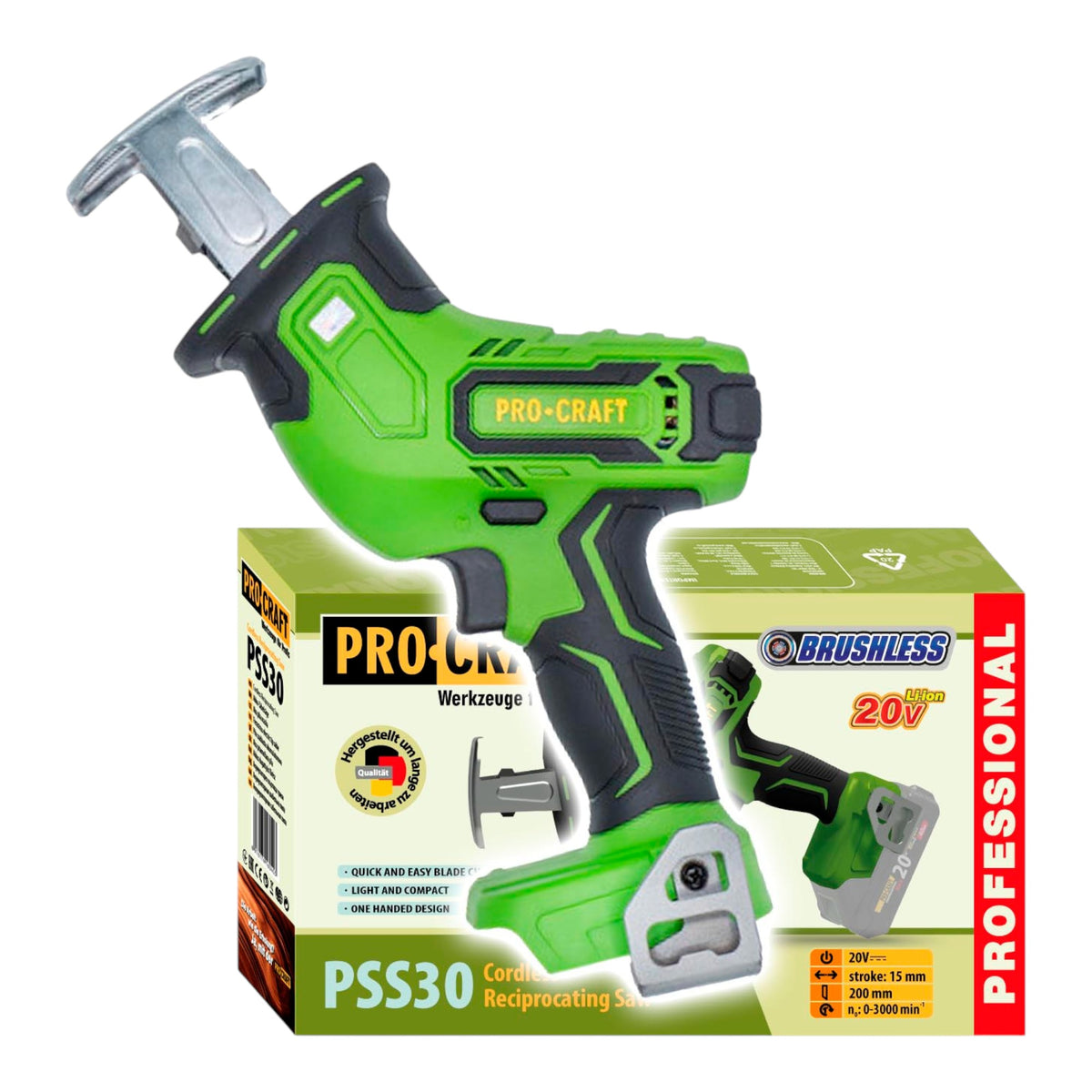 Procraft PSS30bb akumulatorowa pilarka szablasta 20 V bezszczotkowa solo - bez akumulatora, bez ładowarki
