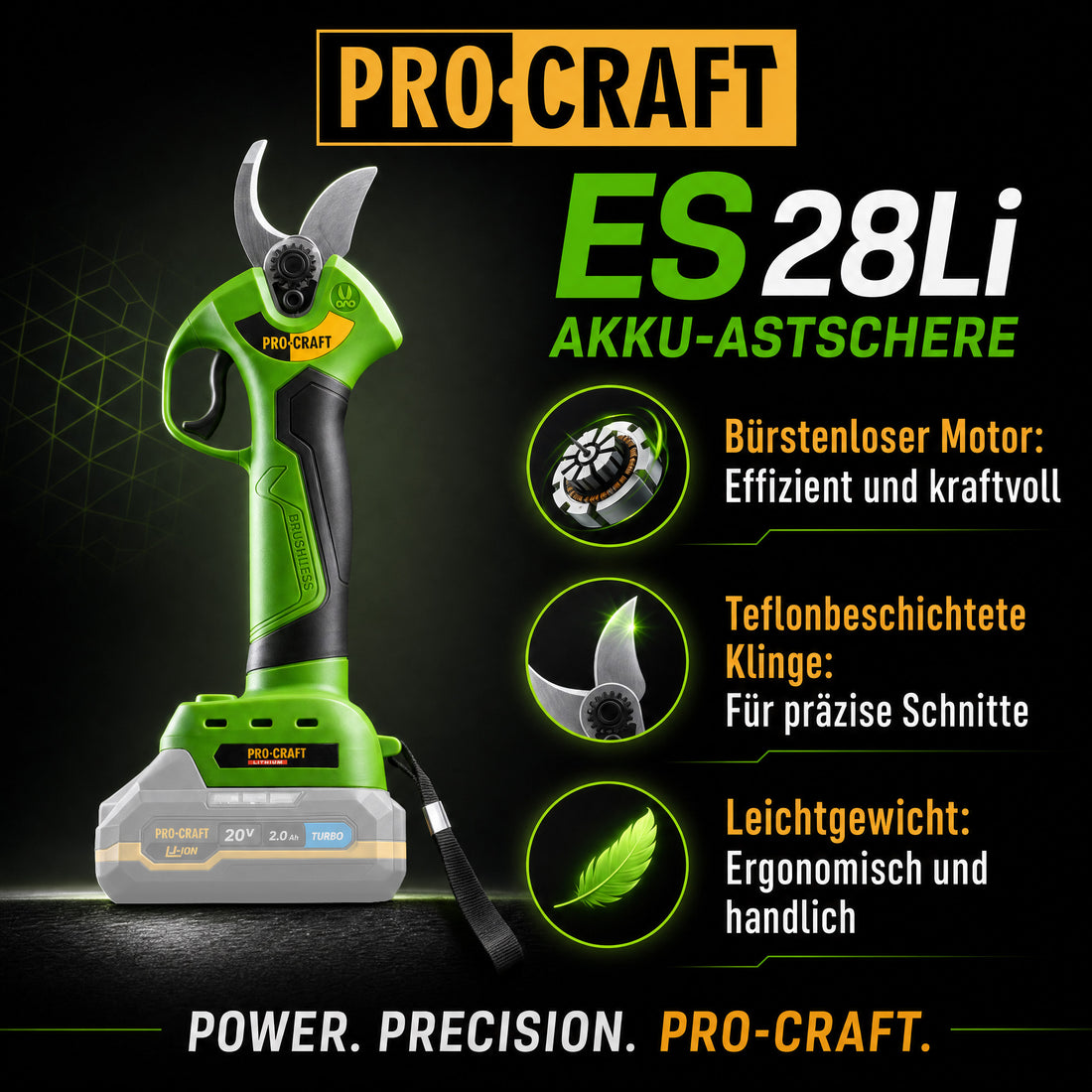 Sekator akumulatorowy Procraft ES28Li bb 20 V 25 mm solo - bez akumulatora, bez ładowarki