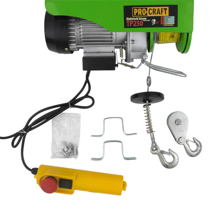 Procraft TP250 elektrische Seilwinde Seilzug 510 W 6 mm Tragfaehigkeit ohne mit Umlenkrolle 125 250 kg Hubhoehe 12 6 m 0 - toolbrothers