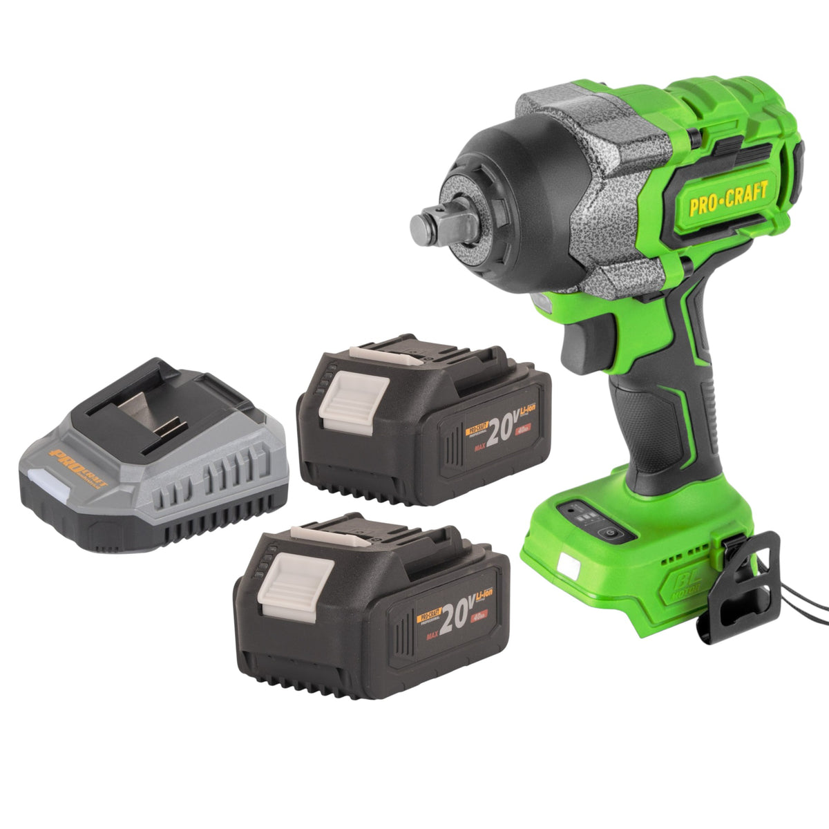 Procraft PWA36bb akumulatorowy klucz udarowy 20 V 850 Nm 1/2" bezszczotkowy + 2x akumulator 4,0 Ah + ładowarka