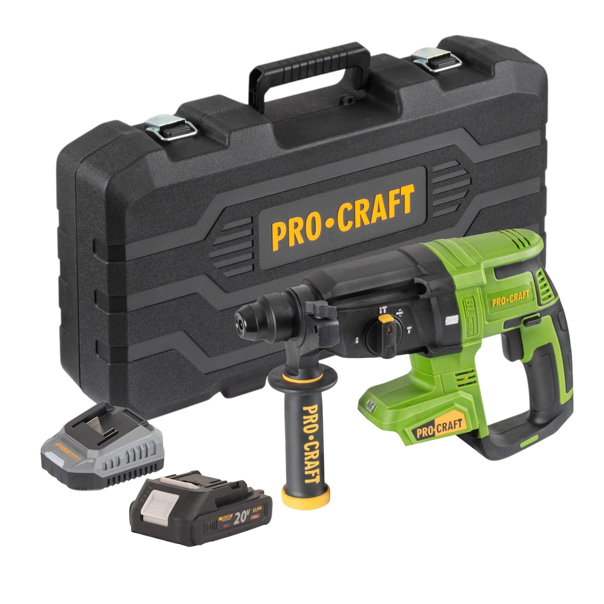 Procraft PHA40bb-c akumulatorowa wiertarko-wkrętarka 20 V 2,6 J SDS plus Brushless + 1x akumulator 2,0 Ah + ładowarka + walizka