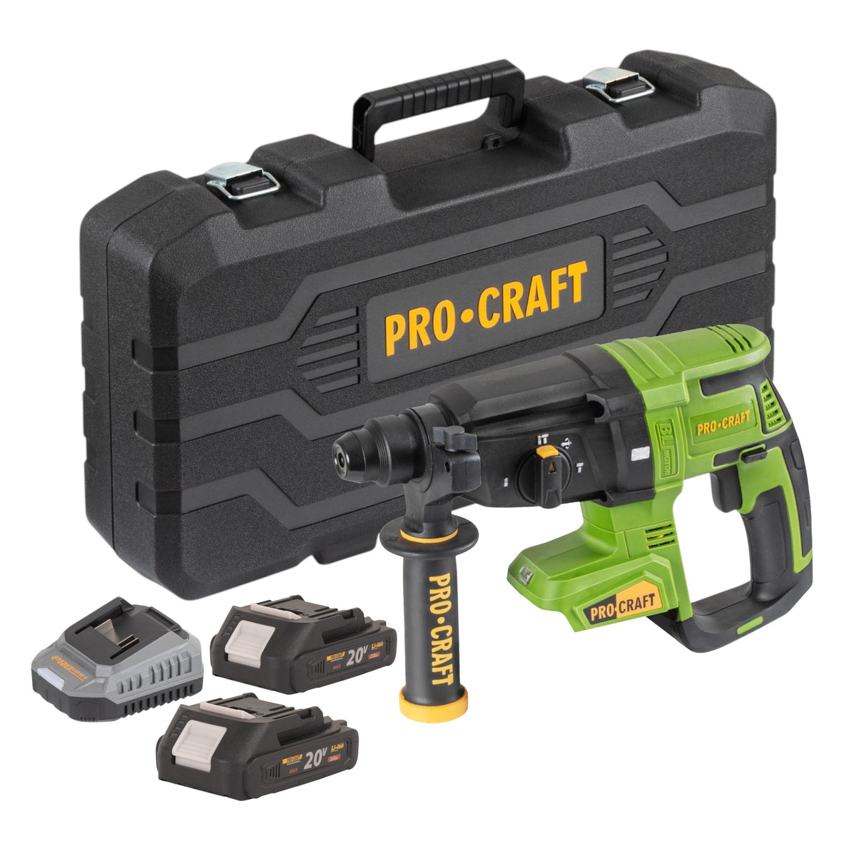 Akumulatorowa wiertarko-wkrętarka Procraft PHA40bb-c 20 V 2,6 J SDS plus Brushless + 2x akumulator 2,0 Ah + ładowarka + walizka
