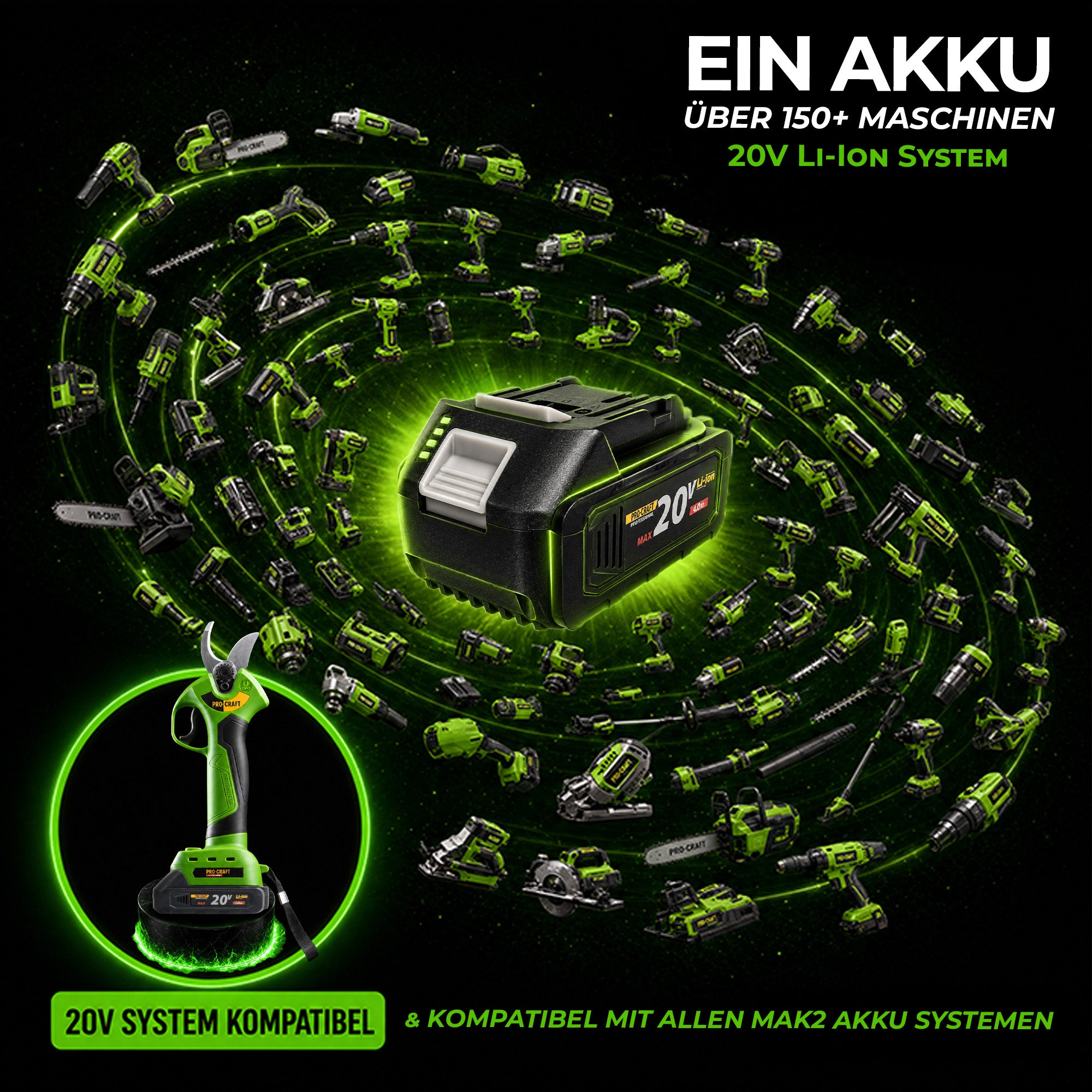 Procraft ES28Li bb Akku Astschere Gartenschere 20 V 25 mm 2x Akku 2 0 Ah Ladegeraet 2 - toolbrothers