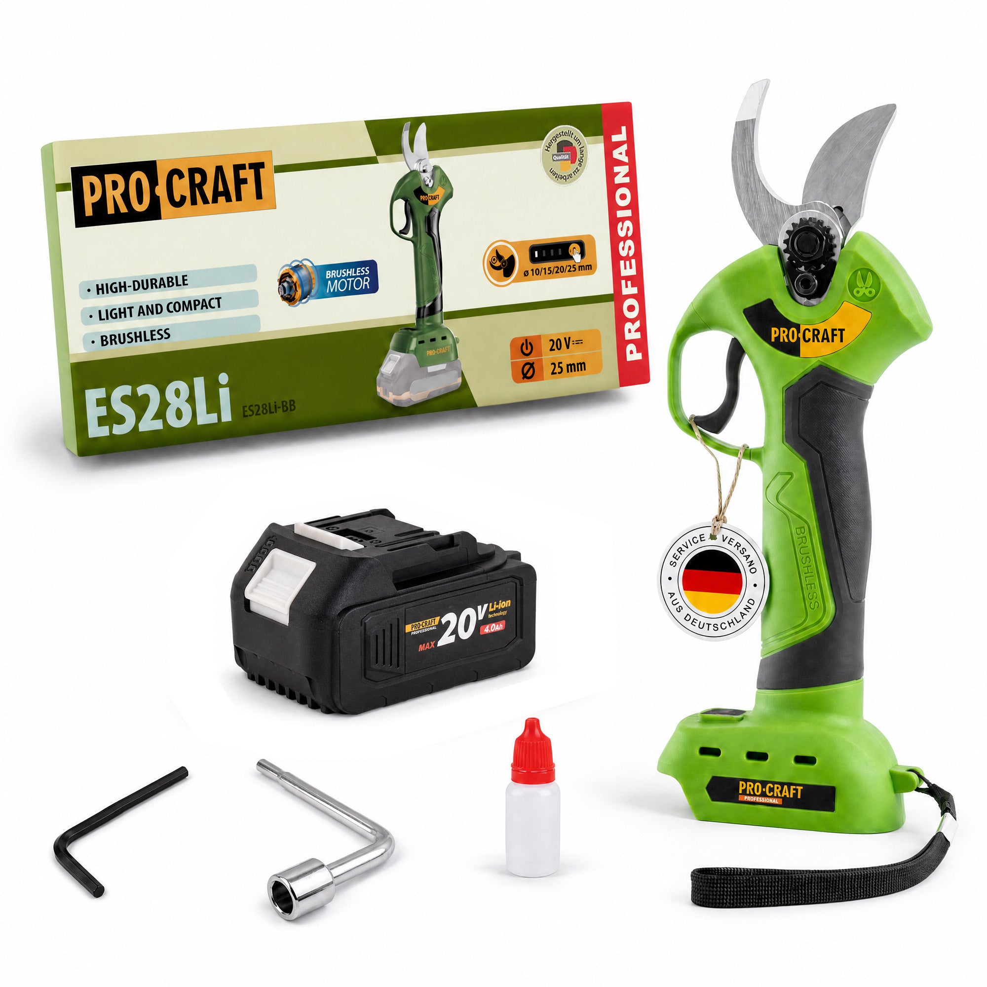 Procraft ES28Li bb Akku Astschere Gartenschere 20 V 25 mm 1x Akku 4 0 Ah ohne Ladegeraet 0 - toolbrothers