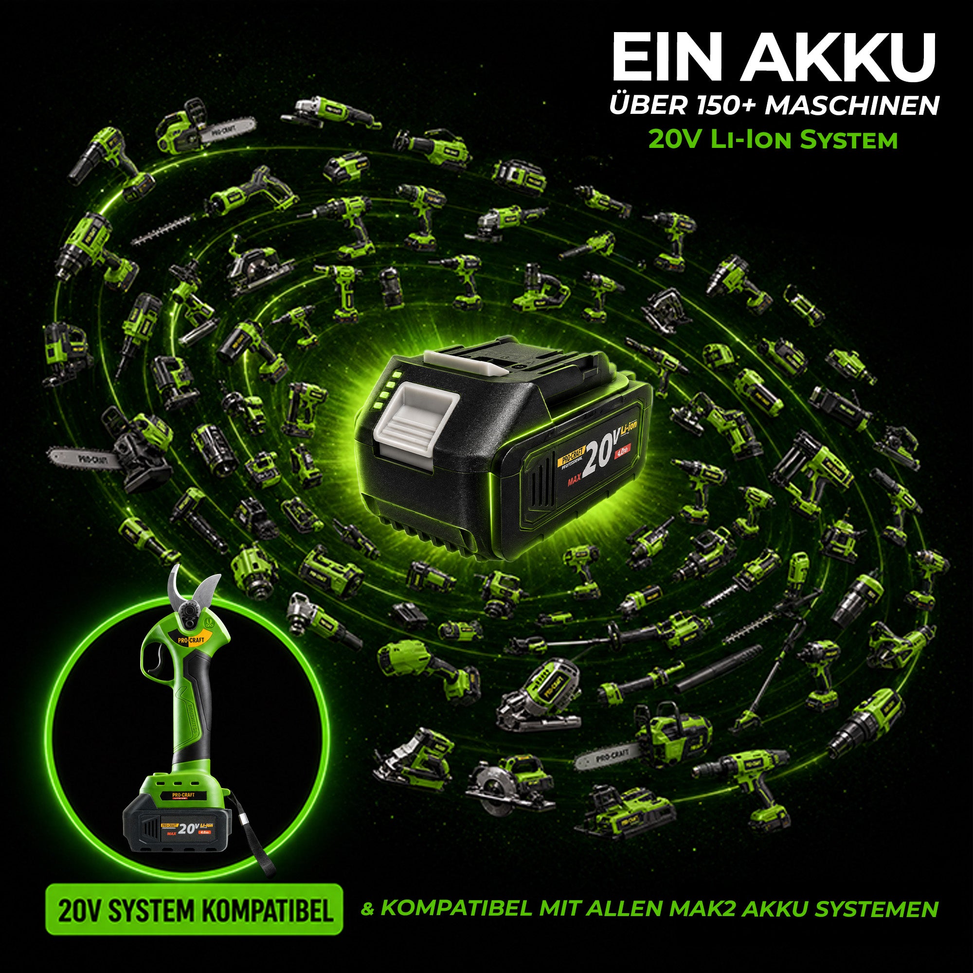 Procraft ES28Li bb Akku Astschere Gartenschere 20 V 25 mm 2x Akku 4 0 Ah Ladegeraet 2 - toolbrothers