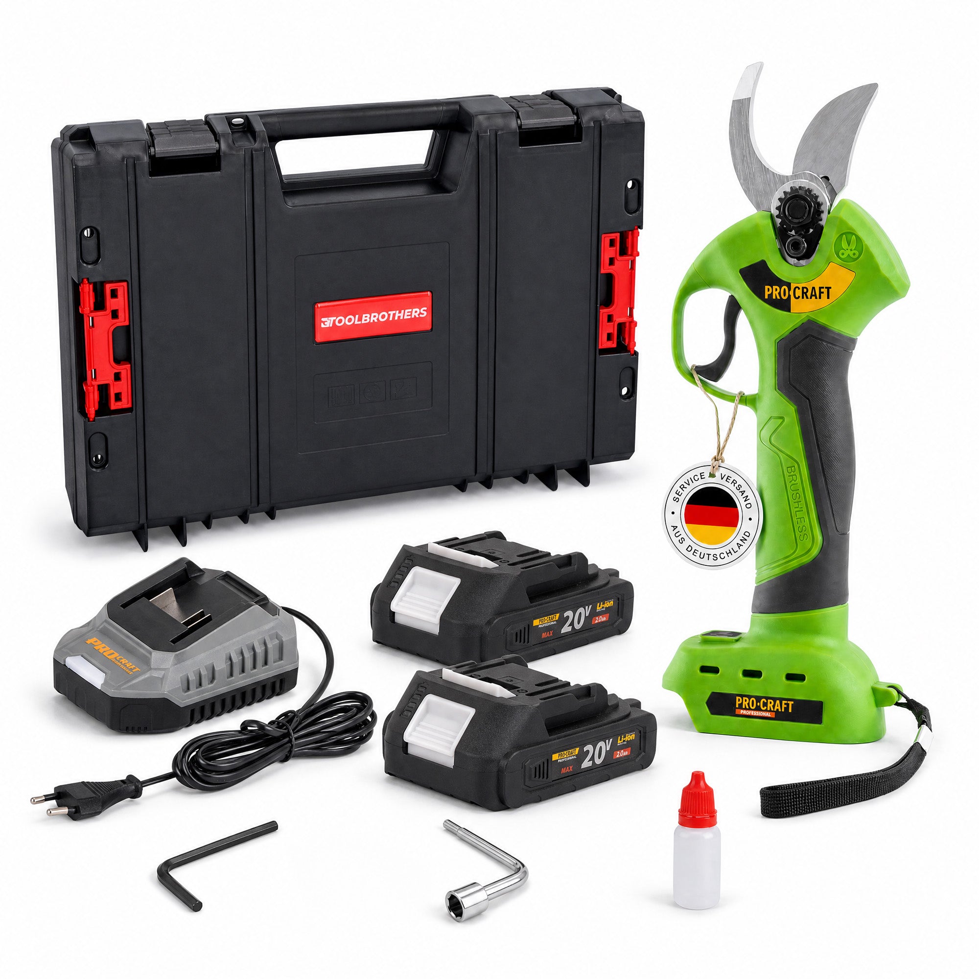 Procraft ES28Li bb Akku Astschere Gartenschere 20 V 25 mm 2x Akku 2 0 Ah Ladegeraet RHINO Toolcase 0 - toolbrothers