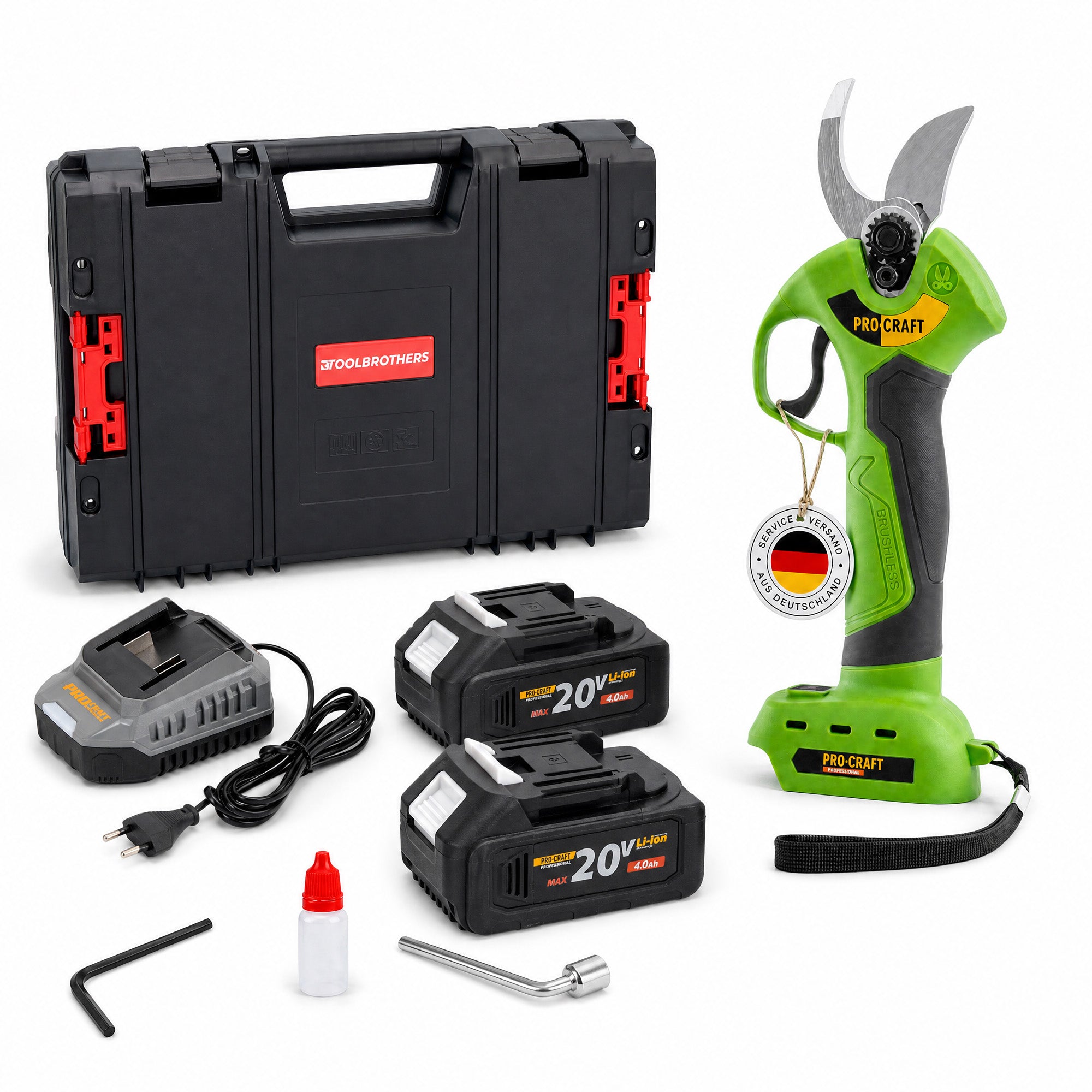 Procraft ES28Li bb Akku Astschere Gartenschere 20 V 25 mm 2x Akku 4 0 Ah Ladegeraet RHINO Toolcase 0 - toolbrothers