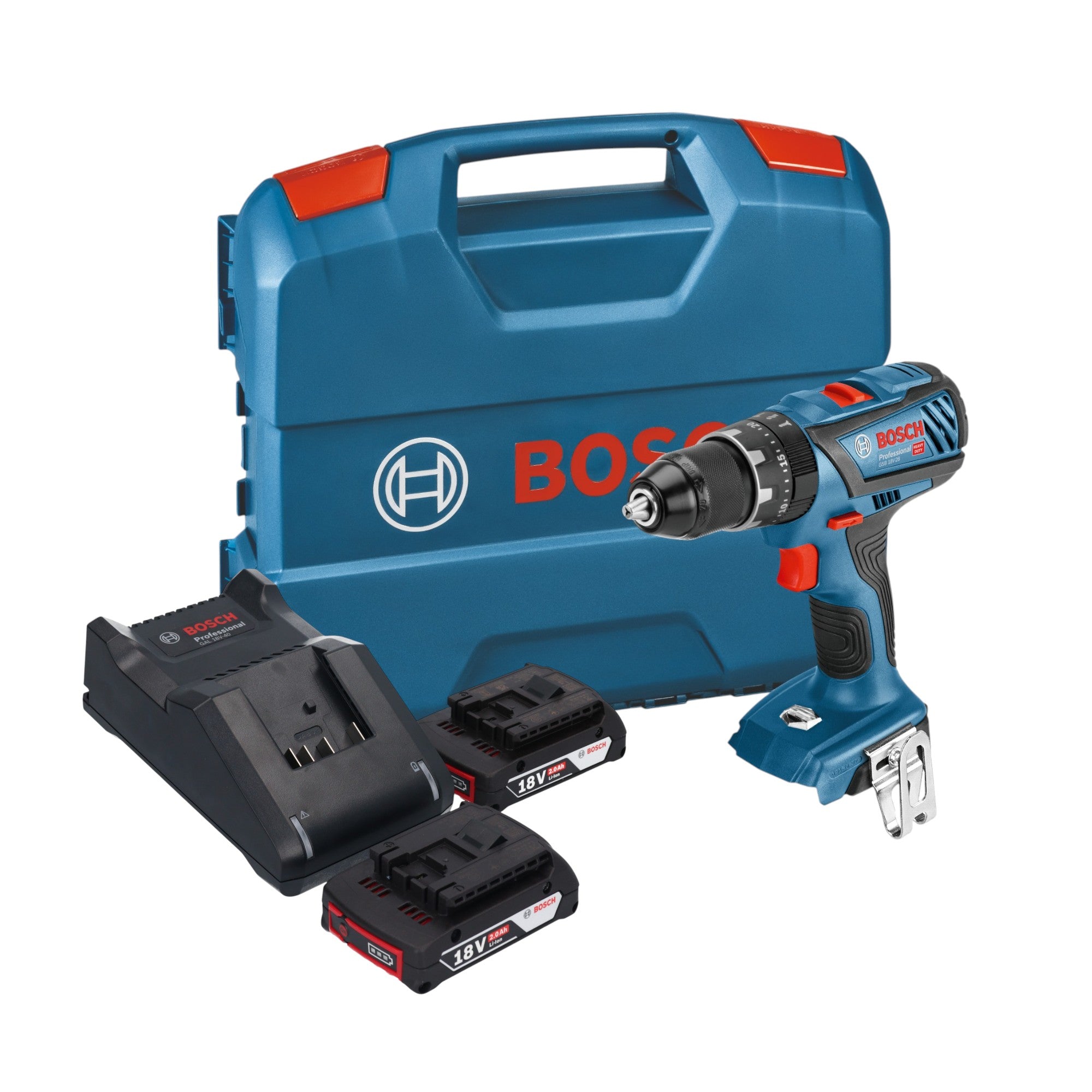 Bosch GSB 18V 28 Professional Akku Schlagbohrschrauber 18 V 63 Nm 2x Akku 2 0 Ah Ladegeraet L Case 0 - toolbrothers