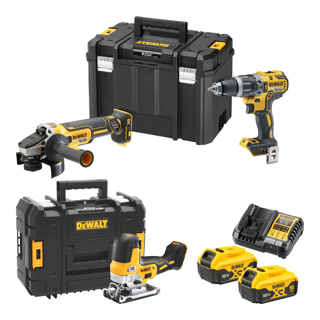 DeWalt DCK 329 P2T Akku Kombopack Set 18 V DCD 796 Schlagbohrschrauber DCG 405 Winkelschleifer DCS 335 Stichsaege 2x Akku 5 0 Ah Ladegeraet 2x TSTAK 0 - toolbrothers