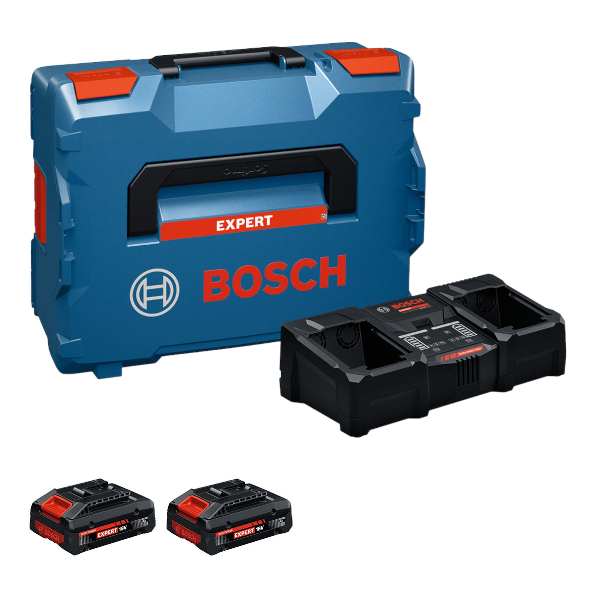 Bosch EXPERT 2x EXBA18V-40 + EXAL18V2-320 Zestaw startowy 18 V + 2x akumulator 4,0 Ah + ładowarka 16 A + L-Boxx