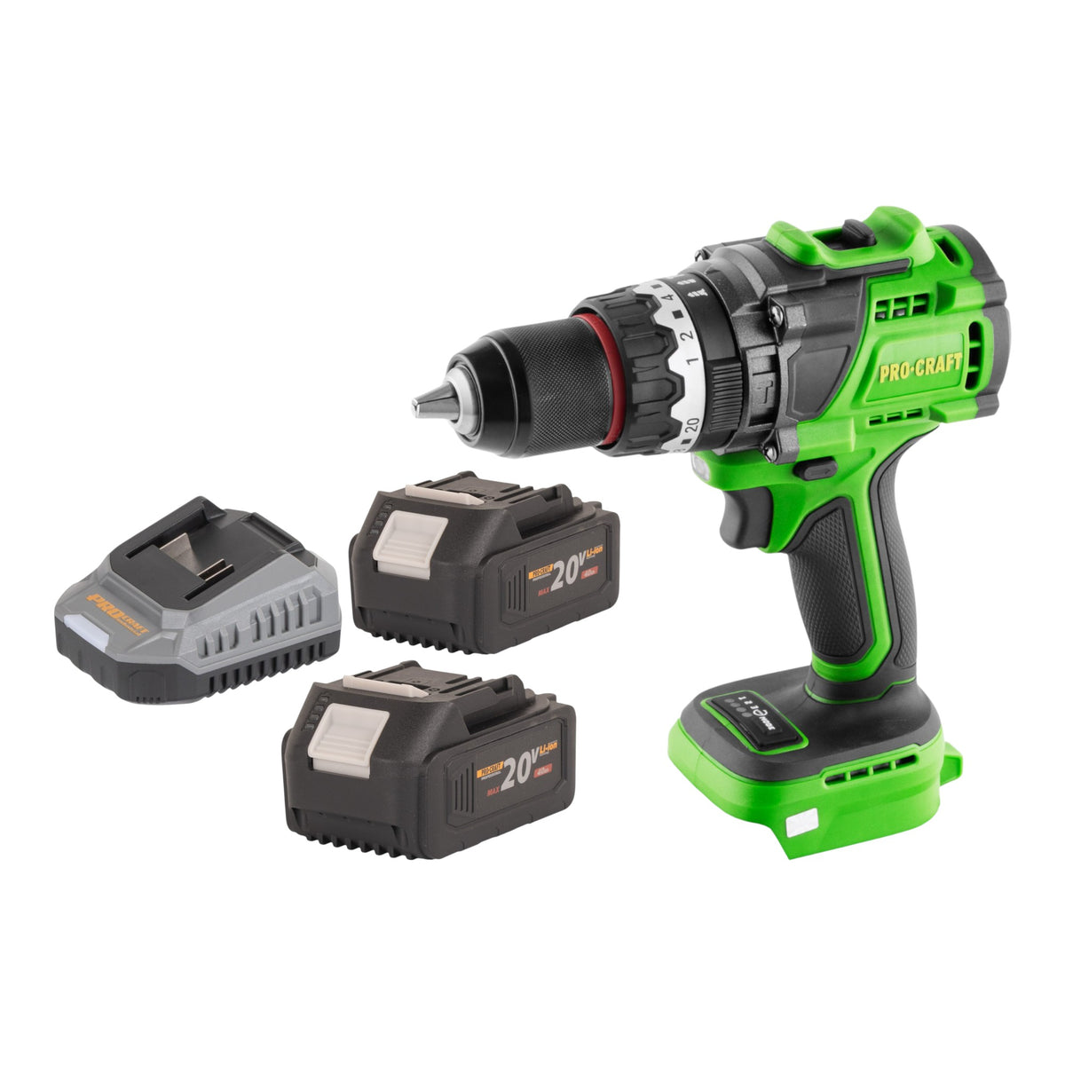 Procraft PA18ProBL-BB akumulatorowa wiertarko-wkrętarka udarowa 20 V 180 Nm bezszczotkowa + 2x akumulator 4,0 Ah + ładowarka
